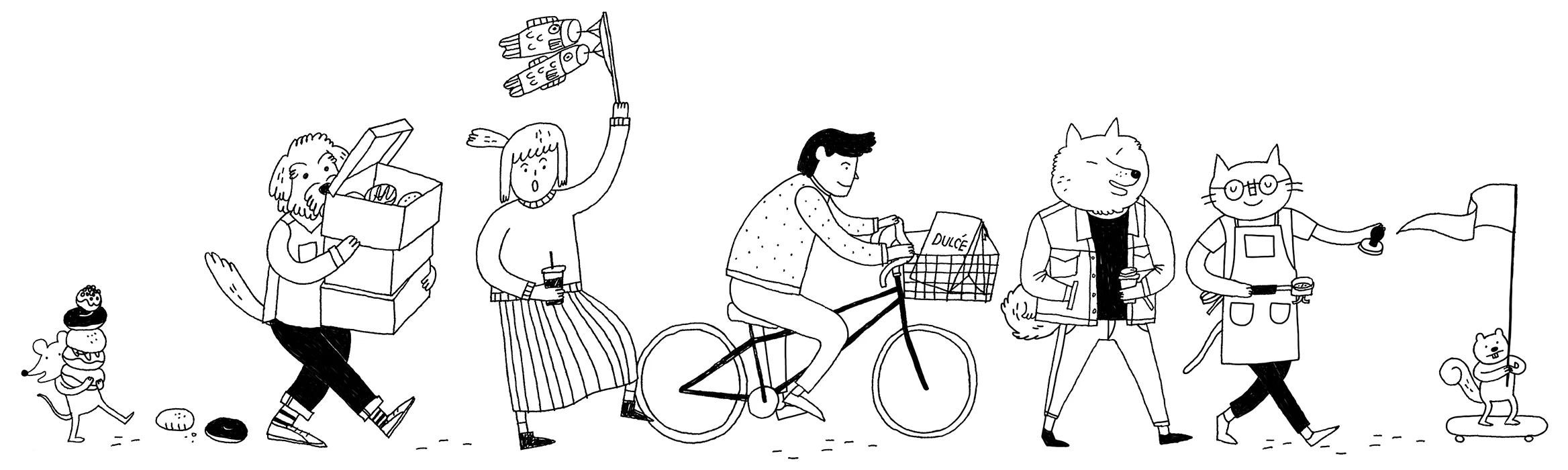 Frequent illustrator for Downtown LA's coffee shop, Cafe Dulce . Branding work includes illustrations used for shop's website, social promotions, and retail merchandise.