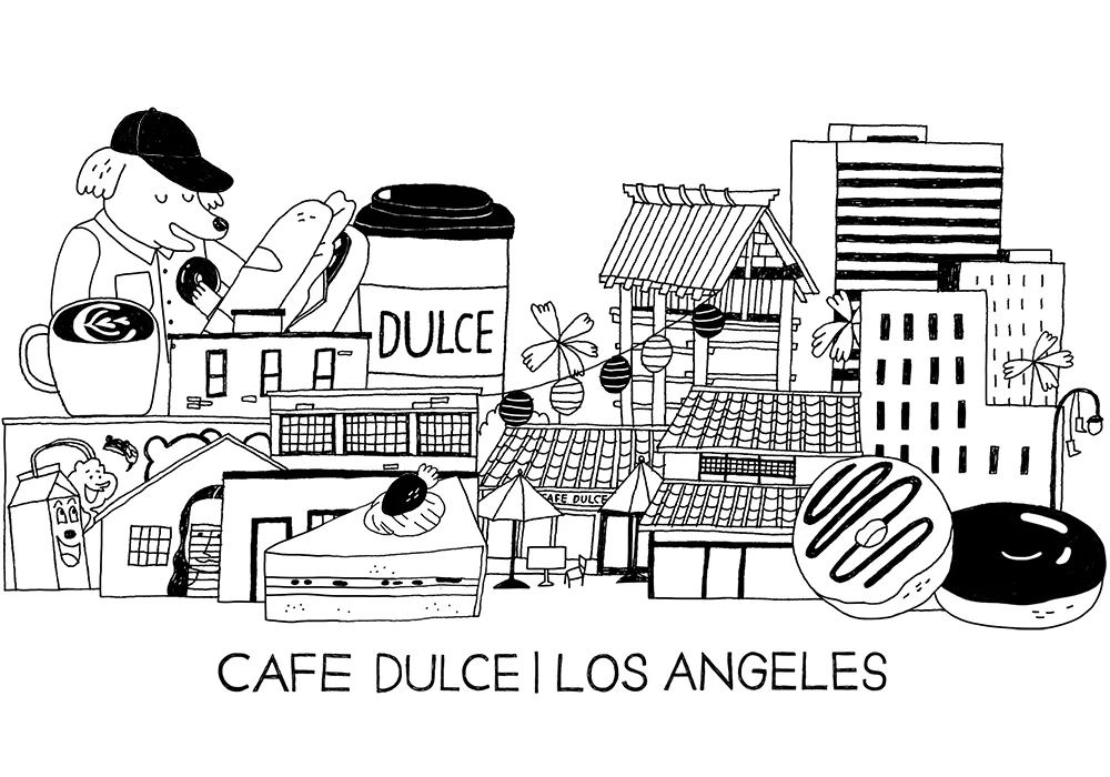 Frequent illustrator for Downtown LA's coffee shop, Cafe Dulce . Branding work includes illustrations used for shop's website, social promotions, and retail merchandise.