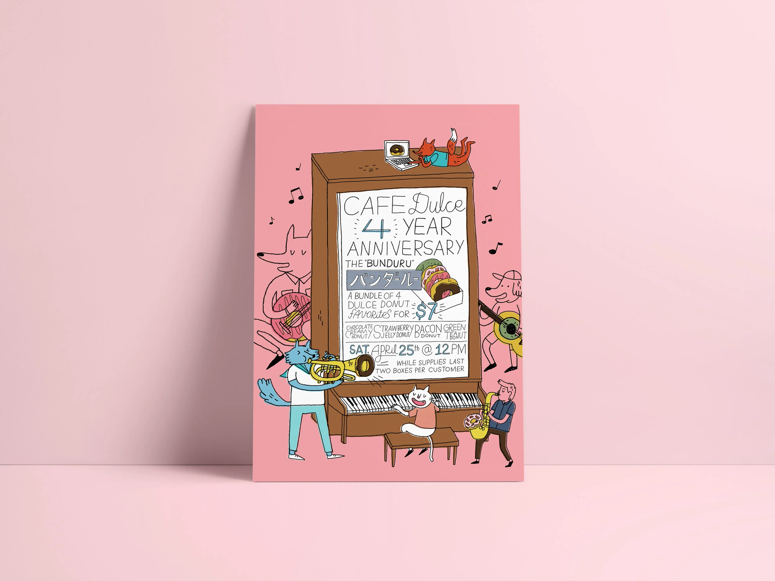 Frequent illustrator for Downtown LA's coffee shop, Cafe Dulce . Branding work includes illustrations used for shop's website, social promotions, and retail merchandise.
