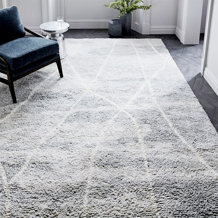Medina Rug . A twist on vintage Moroccan rugs, this 100% wool stunner has a thick and cozy pile in a fresh color palette that feels at once sleek and tailored as well as aged and handmade. $399 and up.