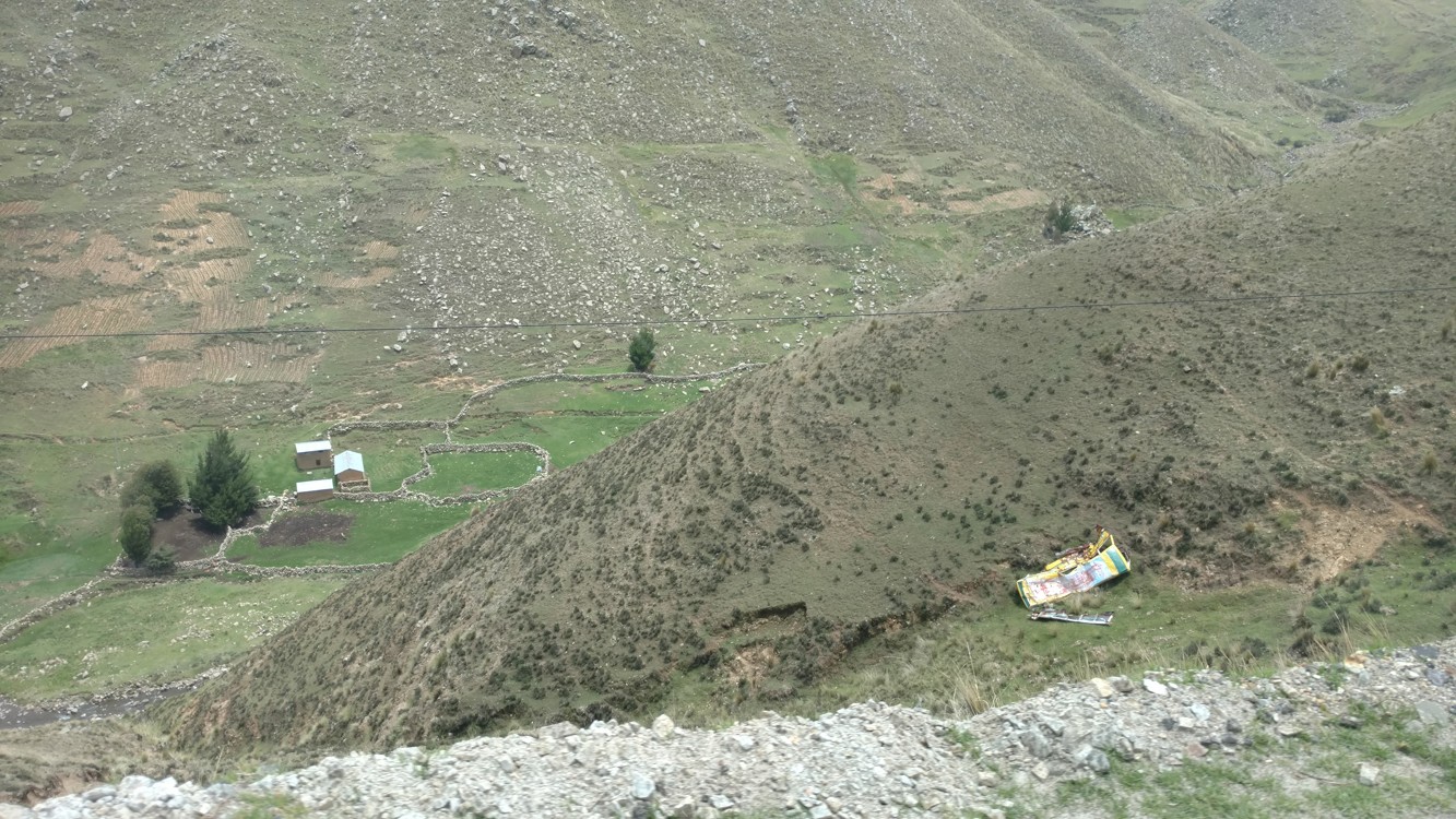  A bus that went over the cliff and fatally took its passengers with it is left in its place as a memorial. There was another one earlier, with a chapel built beside it. 