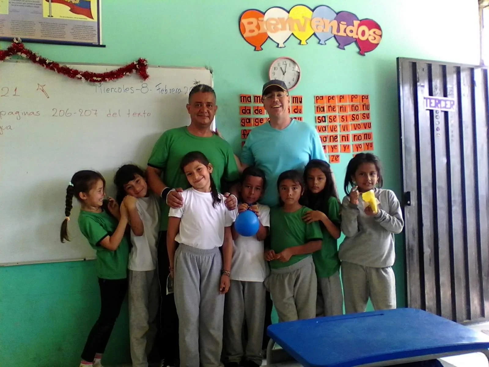 Some 2nd-graders and their teacher Samir.