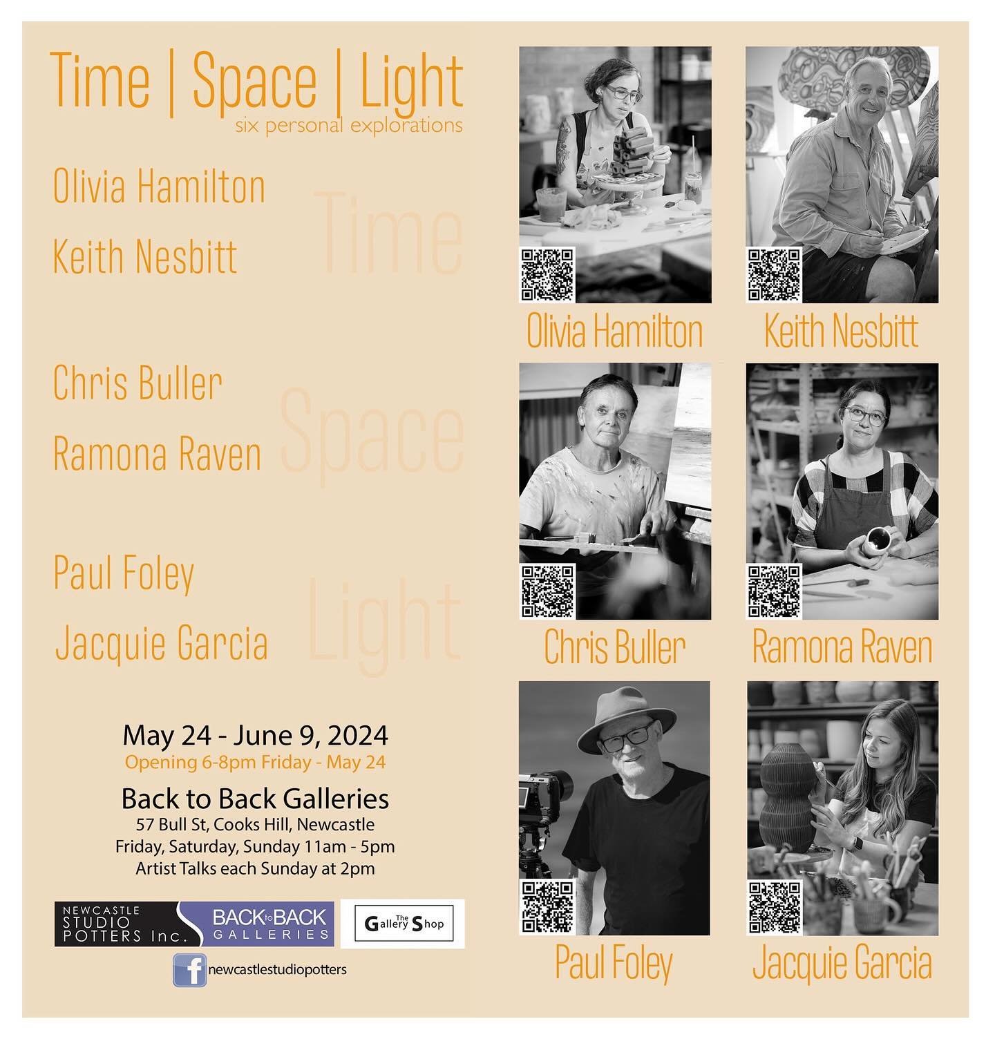 The Time Space Light Exhibition launches 🚀 on Friday night, May 24. 
Come join this unique collaboration of ceramics, painting and photography as six artists explore how time, space and light have shaped their creative lives. 
We&rsquo;re looking fo
