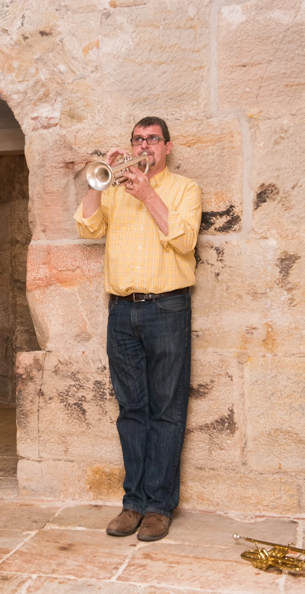Warming up in the basement of the Frauenkirche Dresden, Germany, Dresden. BSO European Tour. Photo Credit- Toby Oft