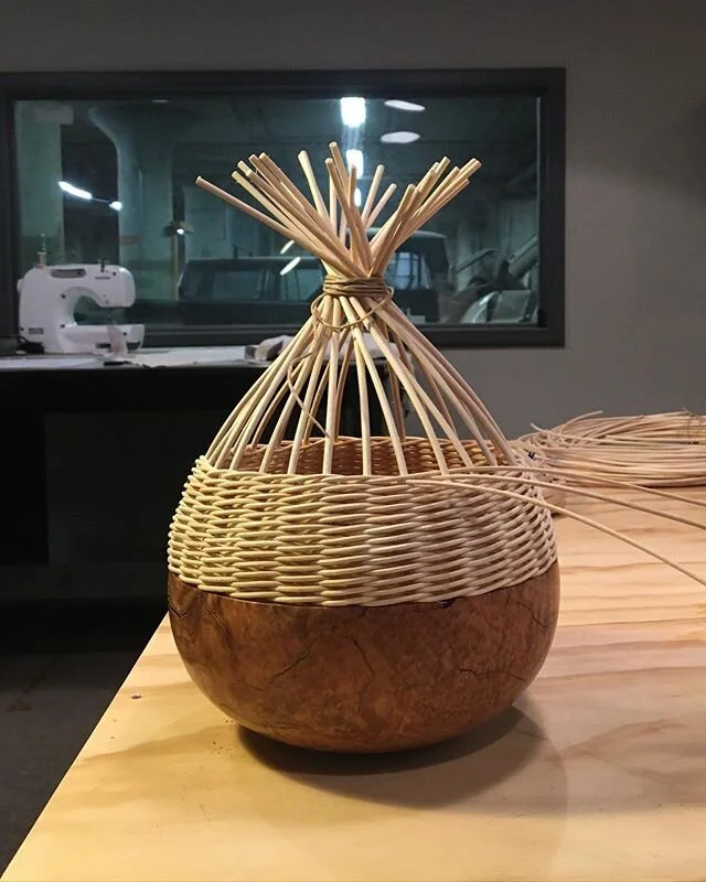Hello from inside! I have been attacking the big ol&rsquo; glut of unfinished tasks. I have been meaning to put together a how-to on how to weave a basket into a turning. This one has been waiting, to be used to document that process.

I&rsquo;ve bee