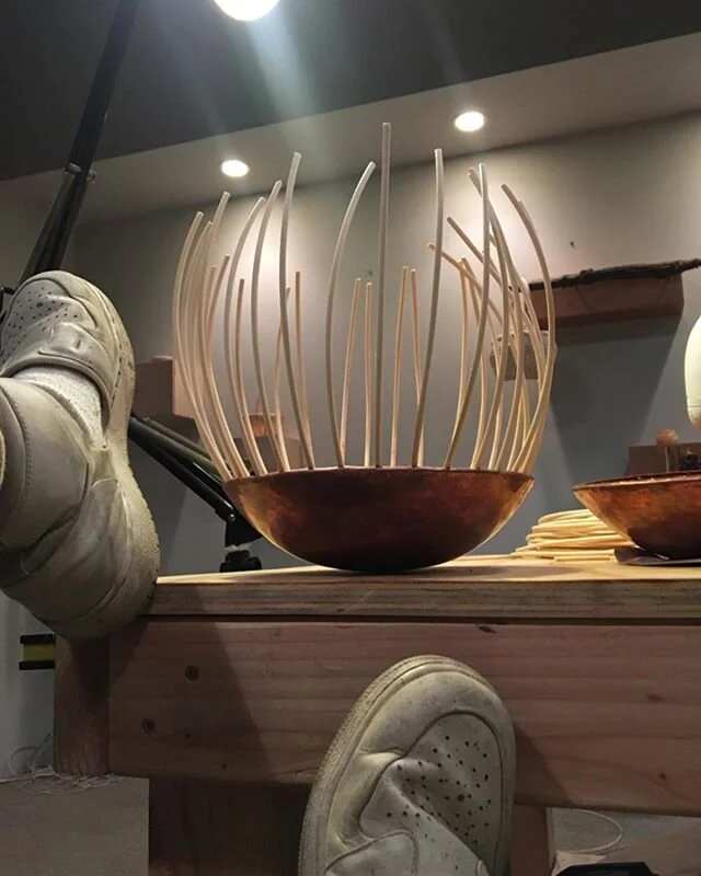 Cautiously crept out of my home to kick up my feet here. I received a great, sparkly metal object from @siometalworks. We&rsquo;re gonna try something...
#copper #basketry #sparklybasketry