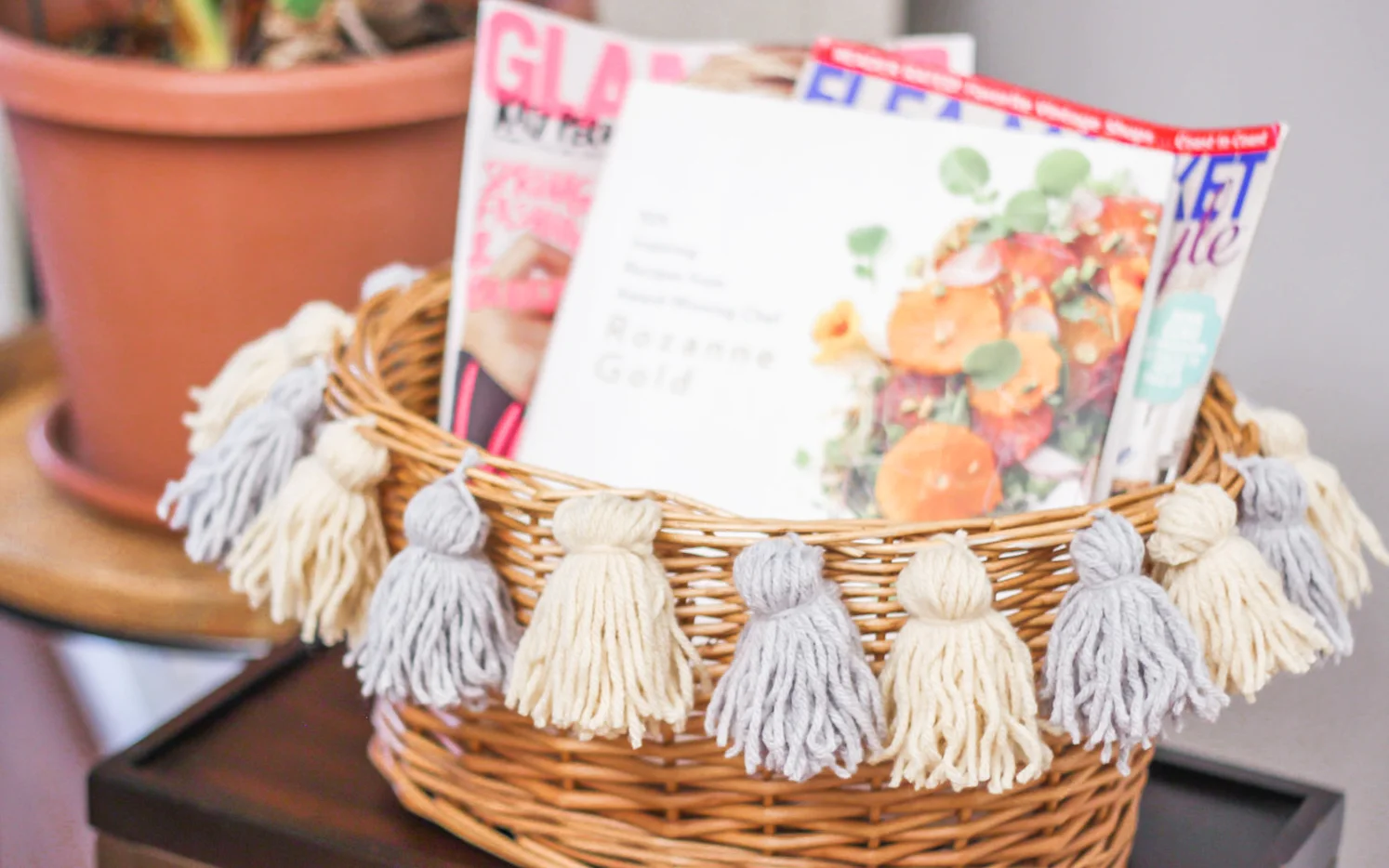 DIY ANTHROPOLOGIE TASSELED BASKET