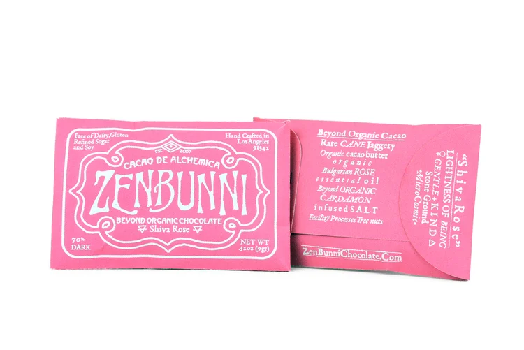 Shiva Rose Chocolate $ 4.00 each Zen & Bunni’s collaboration creation with our good friend Shiva Rose of The Local Rose. We've combined our biodynamic chocolate with Organic Bulgarian Rose Oil to create not only a delicious bar, but a powerful tonic treat. Rose oil has been used medicinally for thousands of years. Uplifting ones spirit as well as promoting life with its antidepressant and aphrodisiac properties. One more way ZenBunni Chocolate and The Local Rose are spreading our love