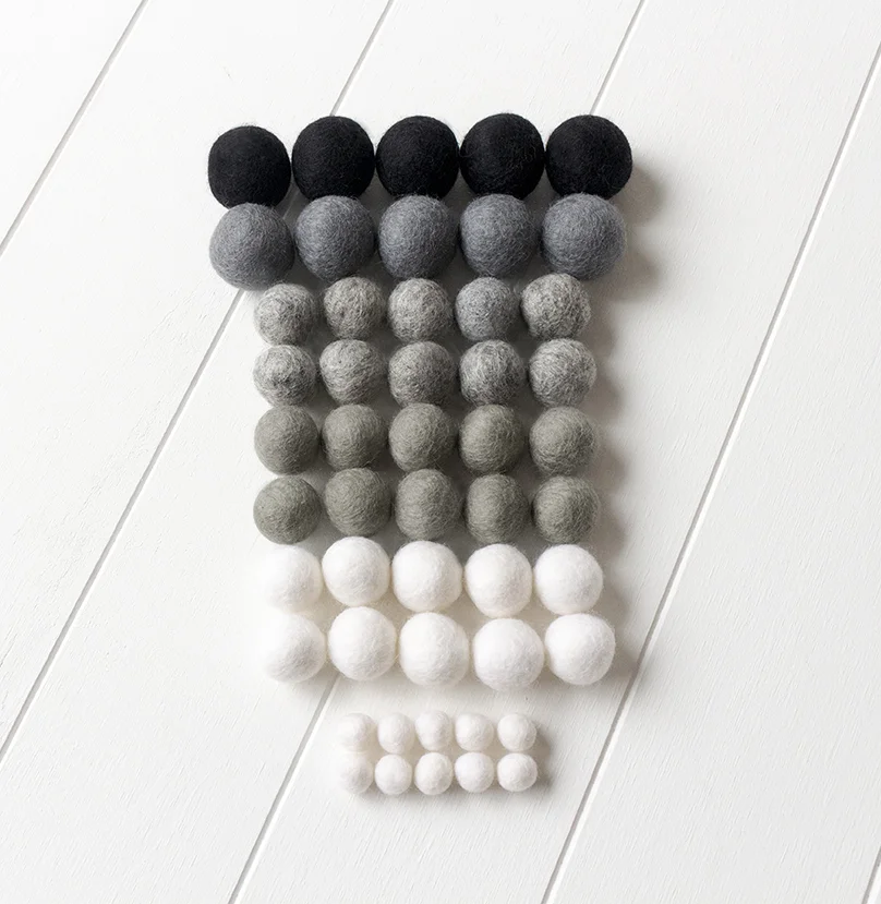 Assorted Sizes Multicolor Wool Felt Ball Monochrome