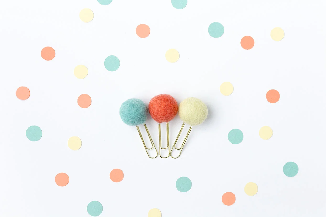 Aqua Coral Yellow Pom Pom Paper Clips
