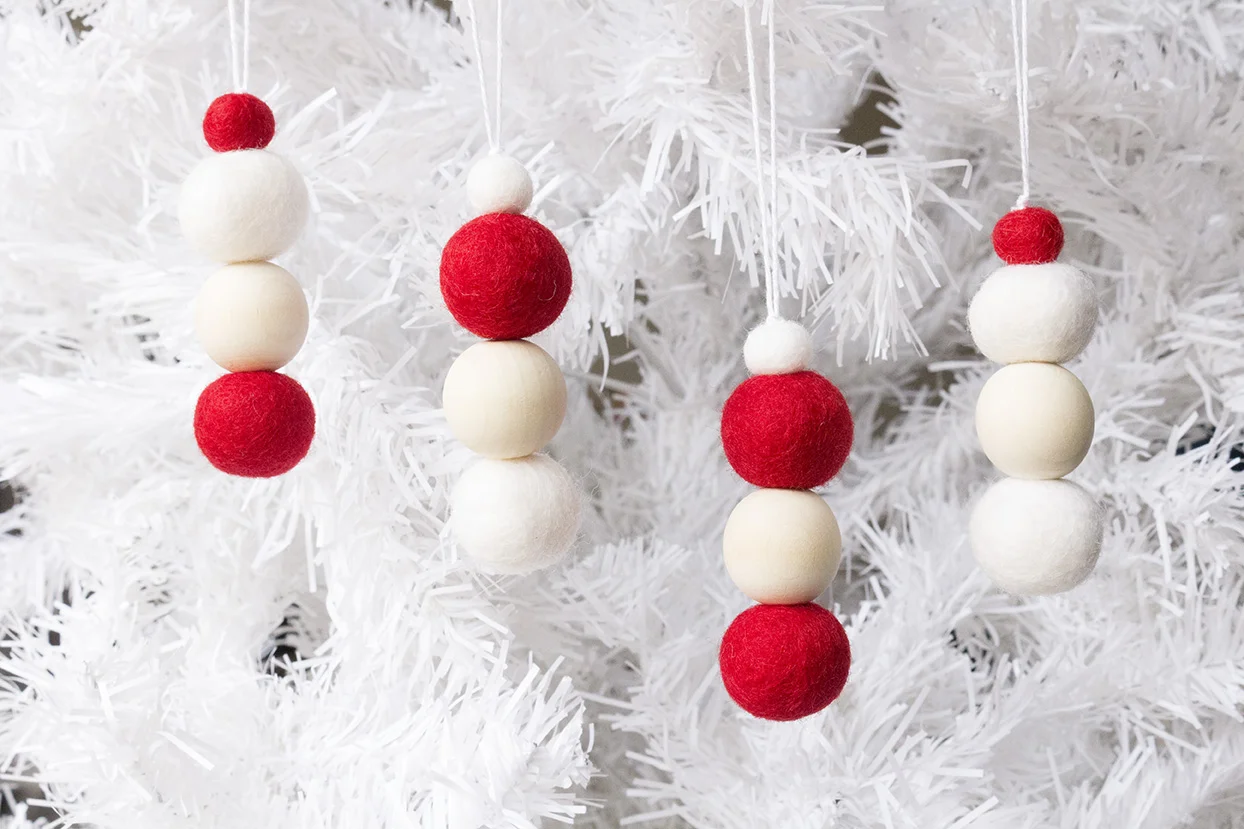 Felt Bead Pom Pom Ornaments Scandi Red Black Grey White Christmas Tree Decor Merri