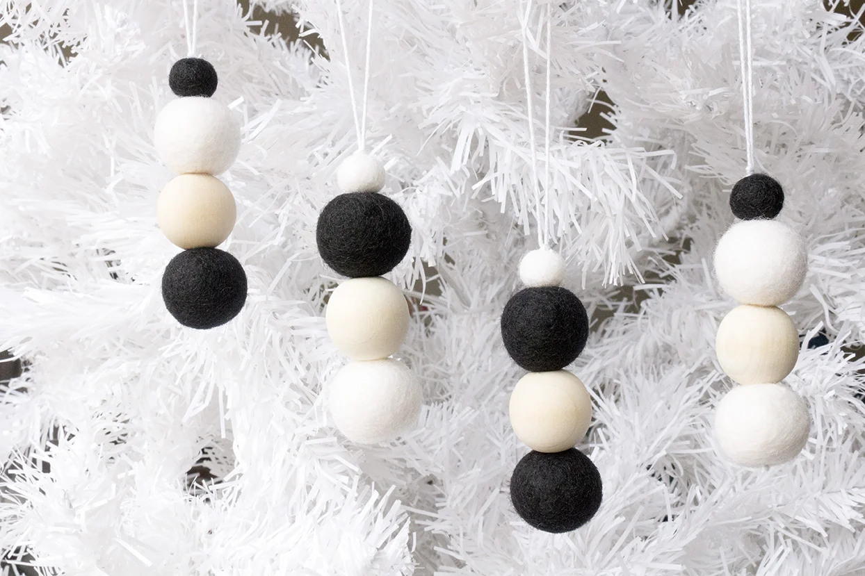 Felt Bead Pom Pom Ornaments Scandi Red Black Grey White Christmas Tree Decor Merri