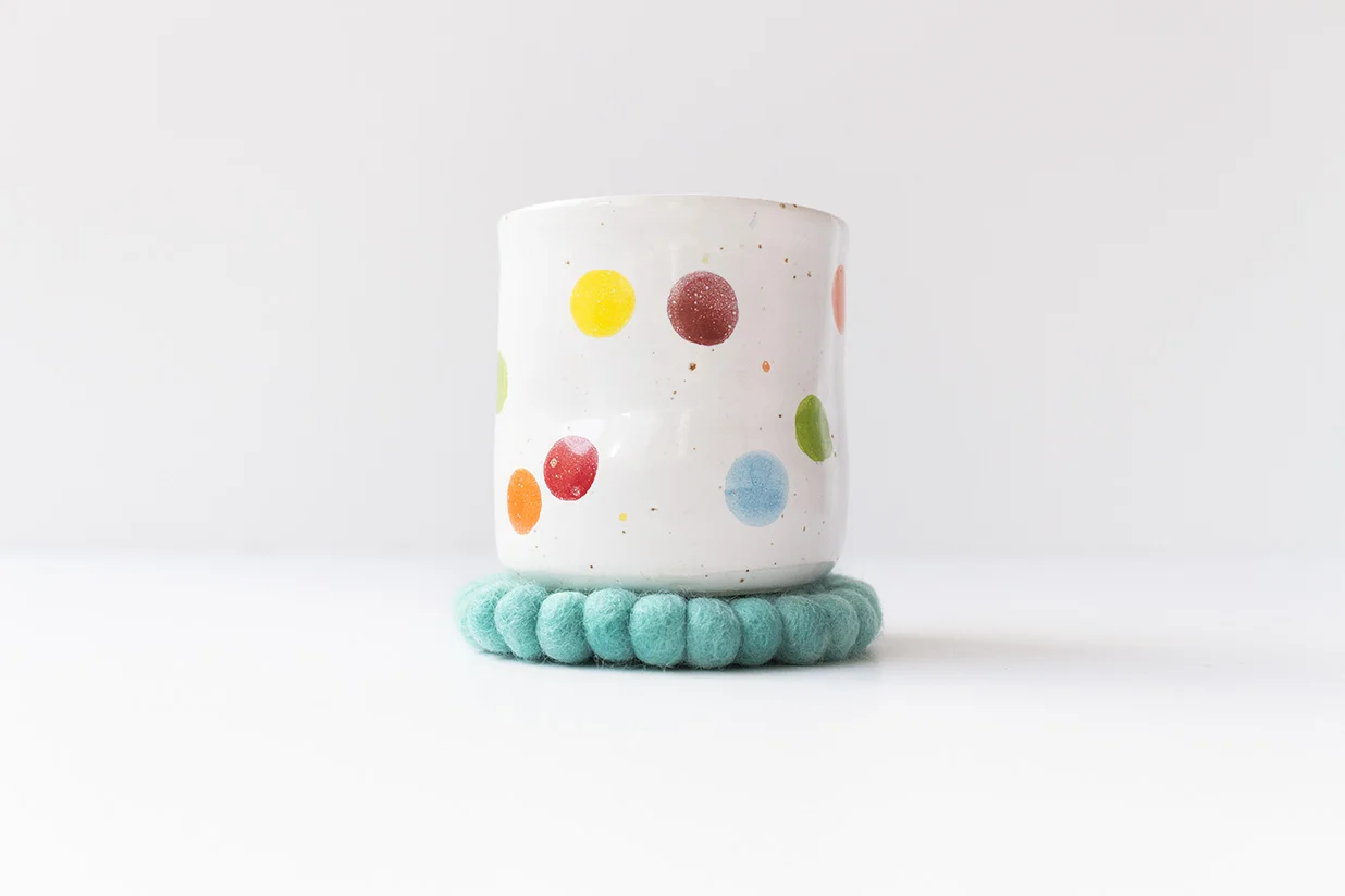 Aqua Pom Pom Drink Coasters 10cm