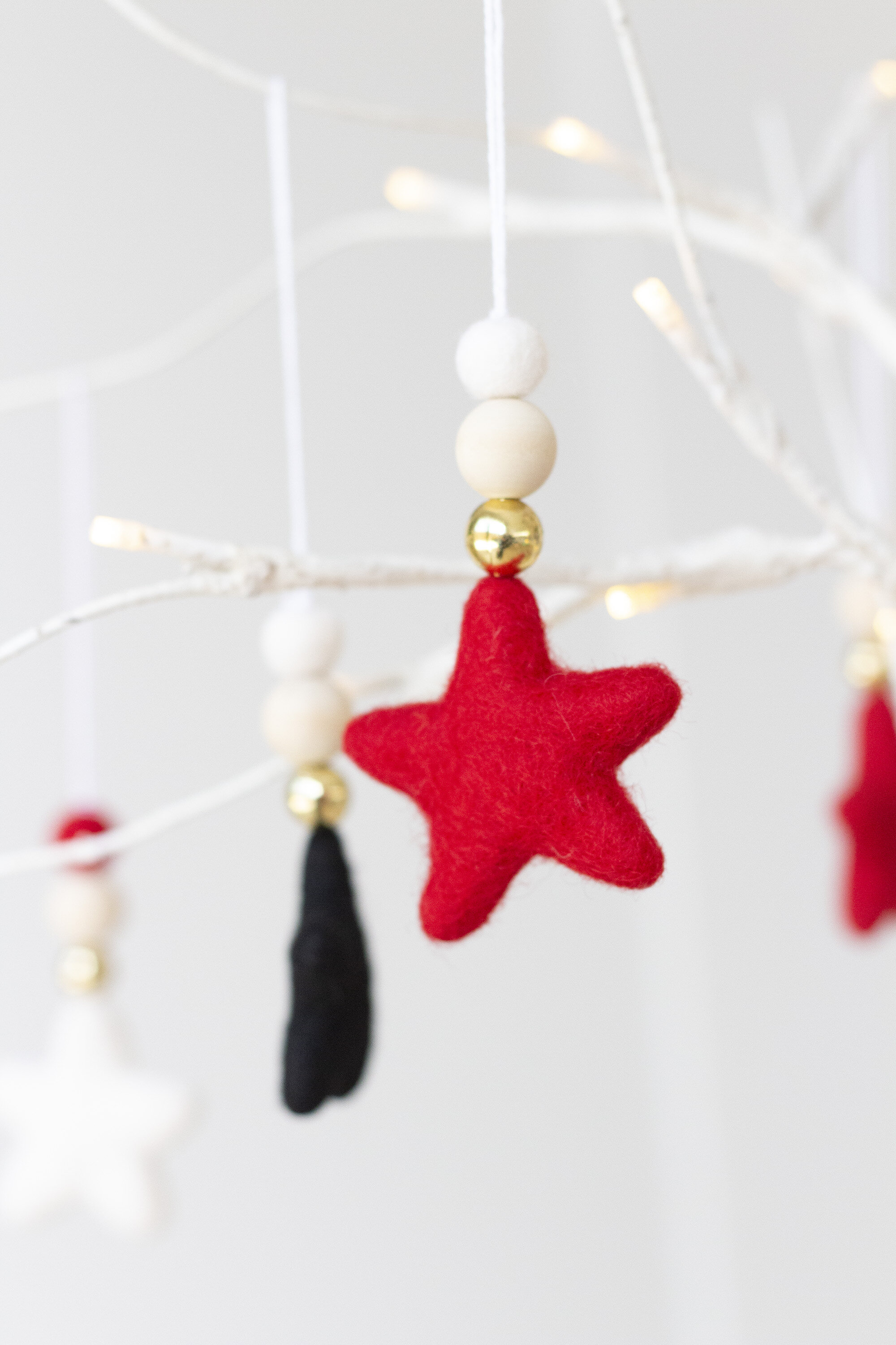 10 red Christmas ornaments red felt star decorations red fabric stars 