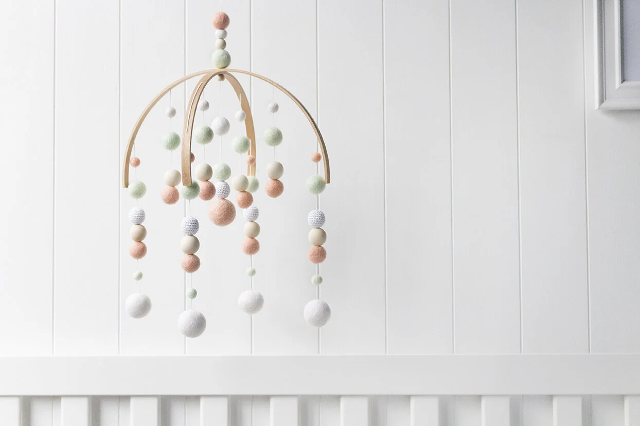 Mint and Peach Nursery Mobile - Mint Green and Peach Baby Girl Crib Mobile