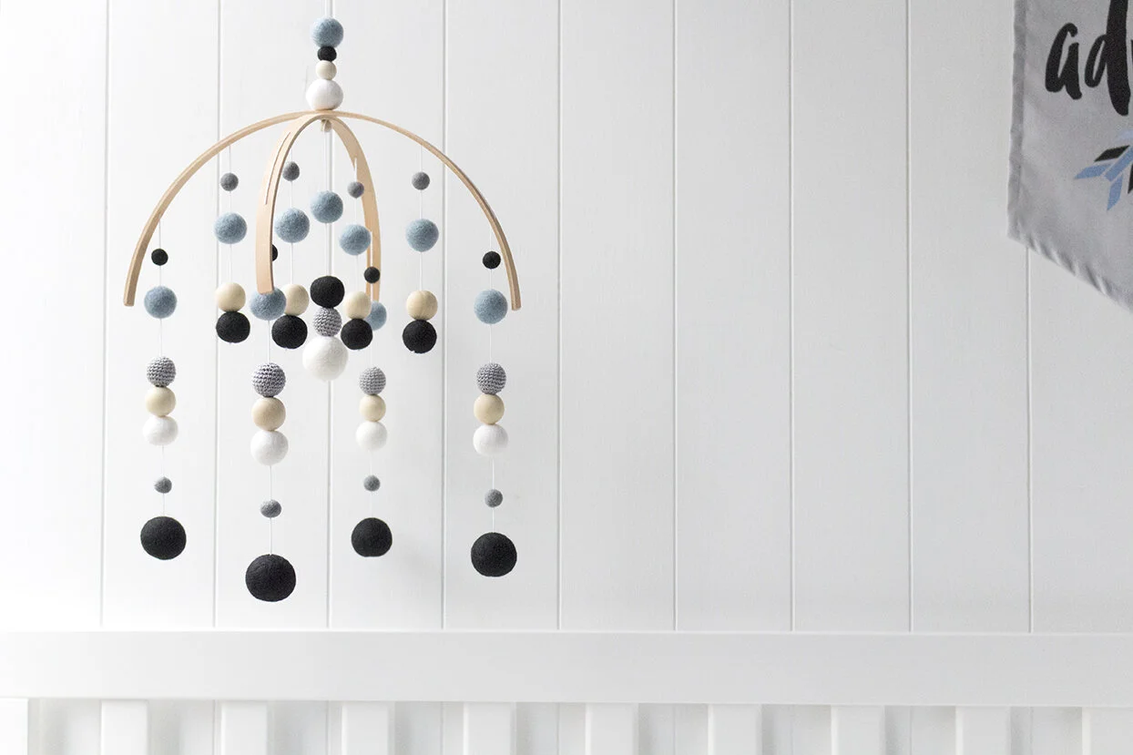 Blue and Black Baby Mobile - Blue and Black Baby Boy Cot Mobile