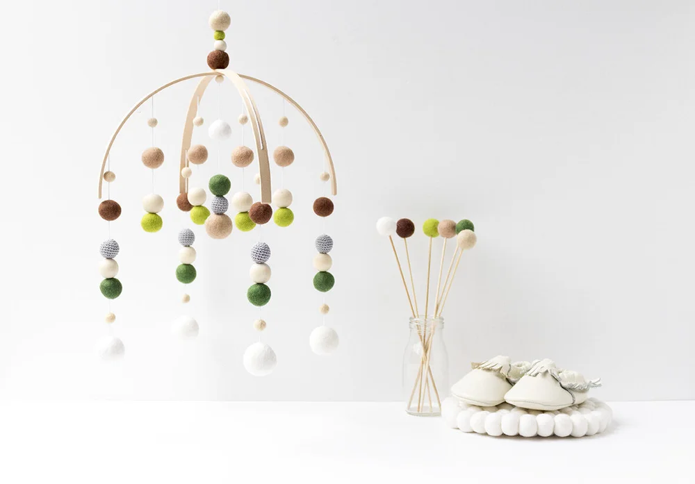 Green and Brown Woodland Baby Mobile — The Felting Dorcas - Main Image