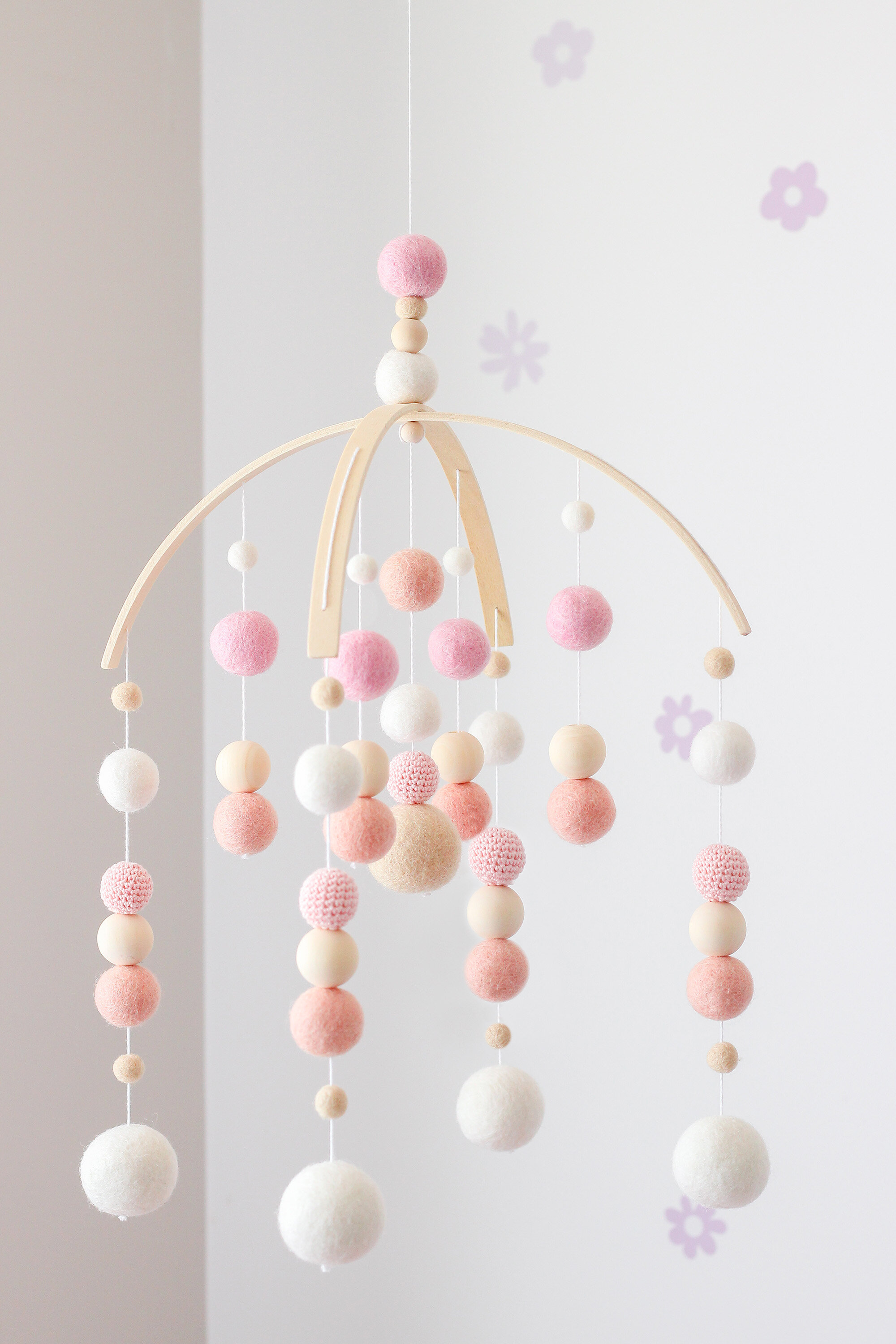 Blush and Baby Pink Baby Girl Mobile - Baby Pink and Blush Girl Nursery Baby Mobile