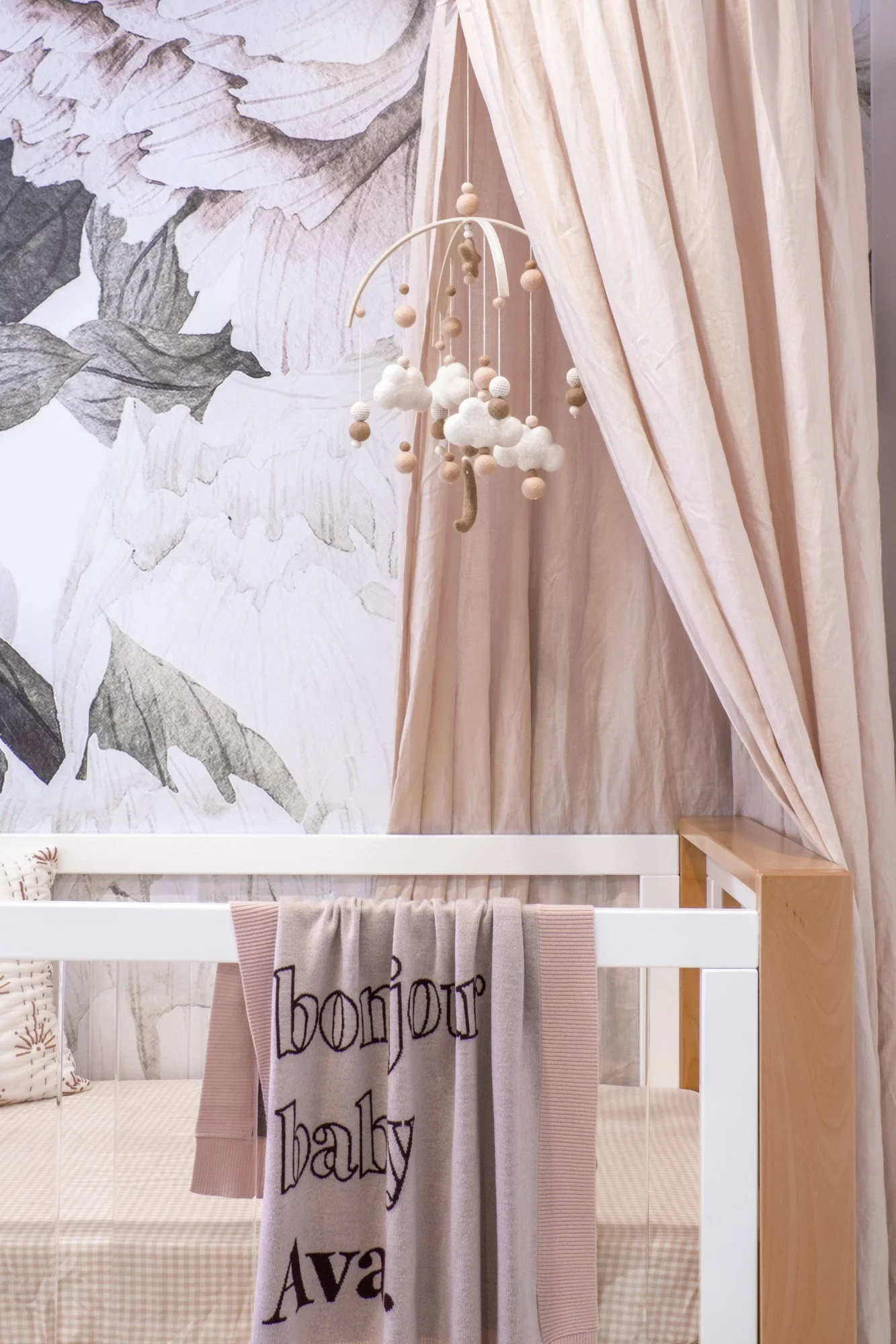 Blush Pink Baby Girl Nursery Cot Mobile