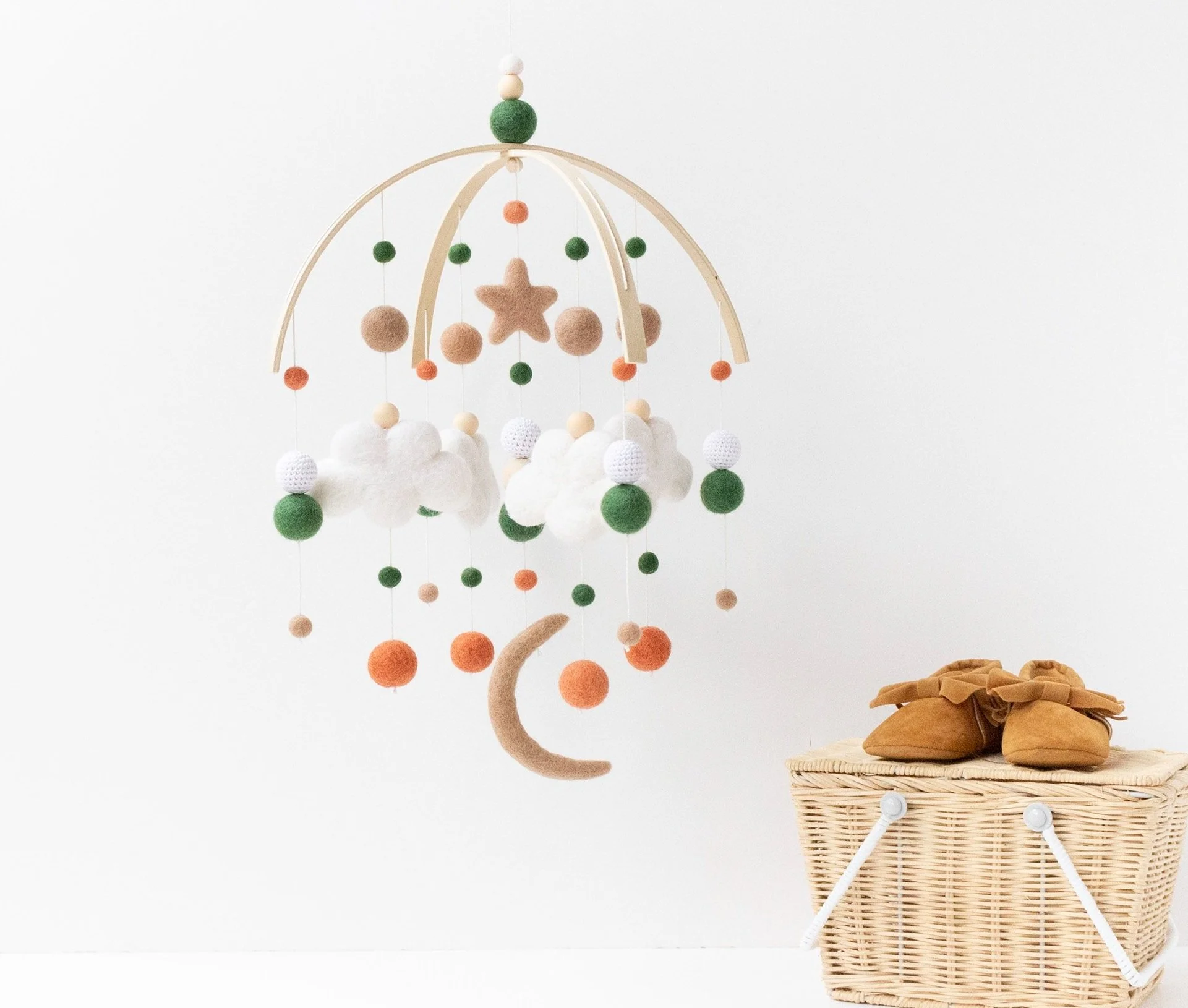 Burnt orange forest green gender neutral baby nursery mobile