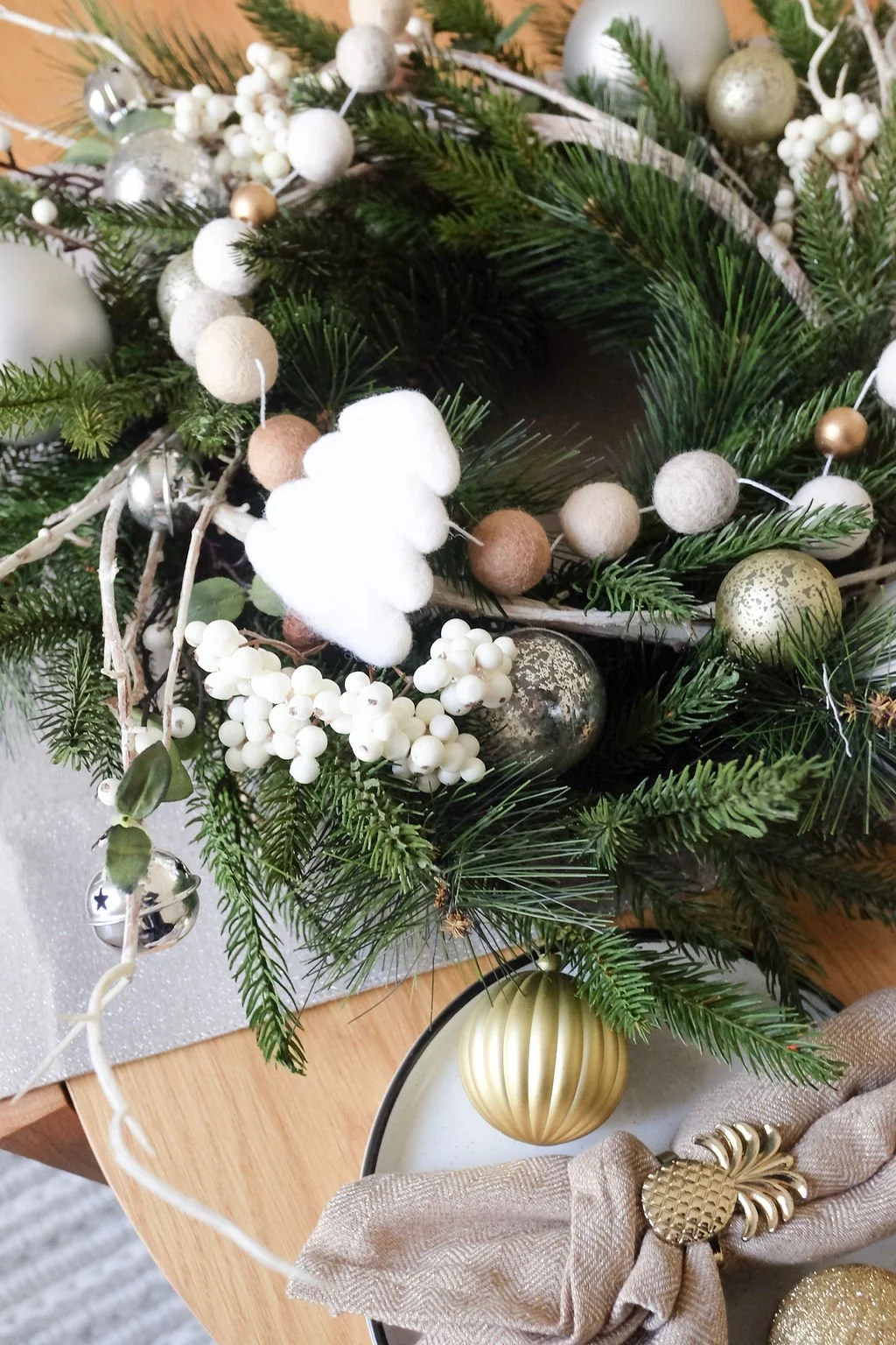 Christmas Tree Neutral Felt Ball Garland