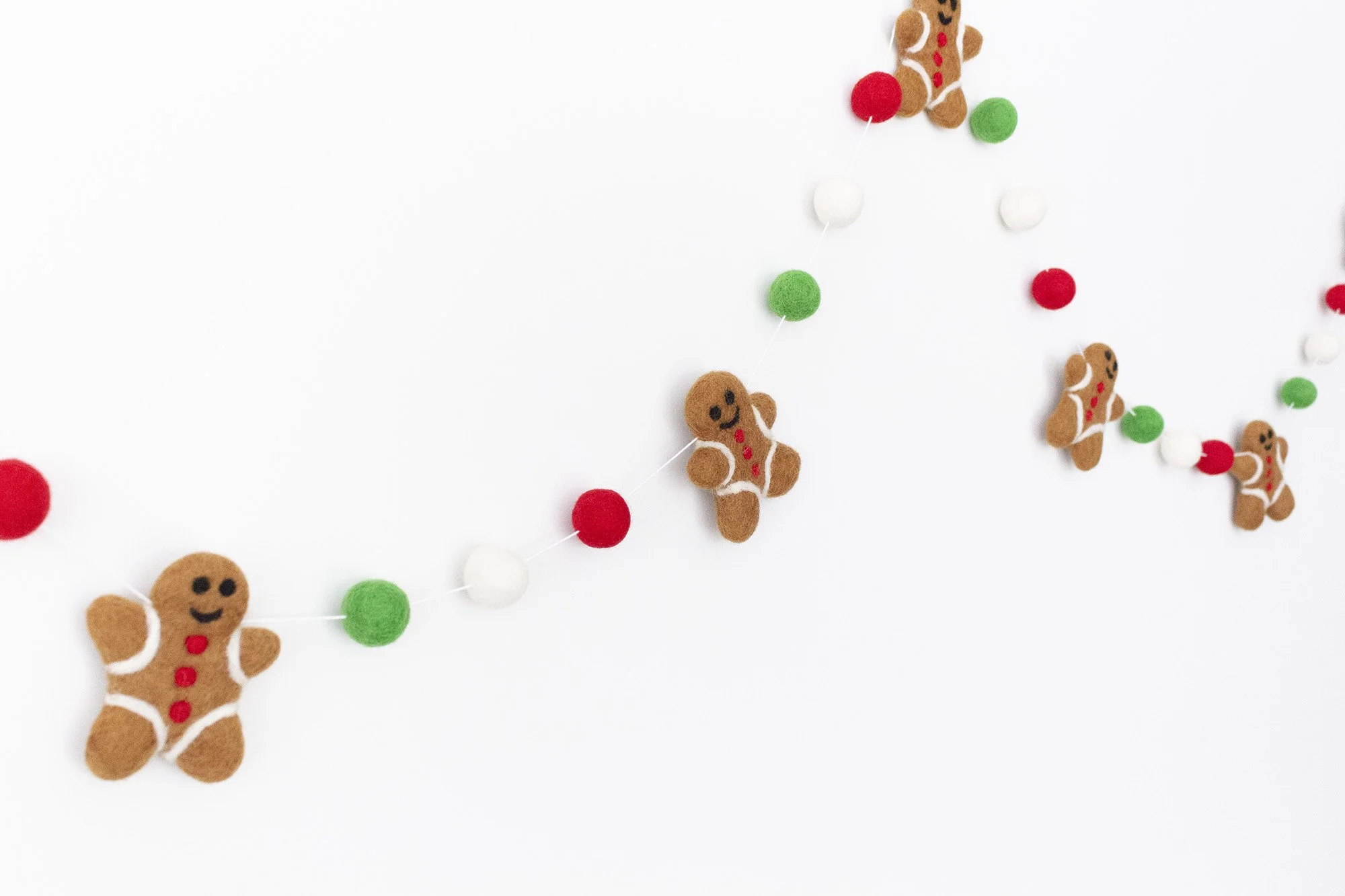 Gingerbread Man Red and Green Christmas Felt Garland