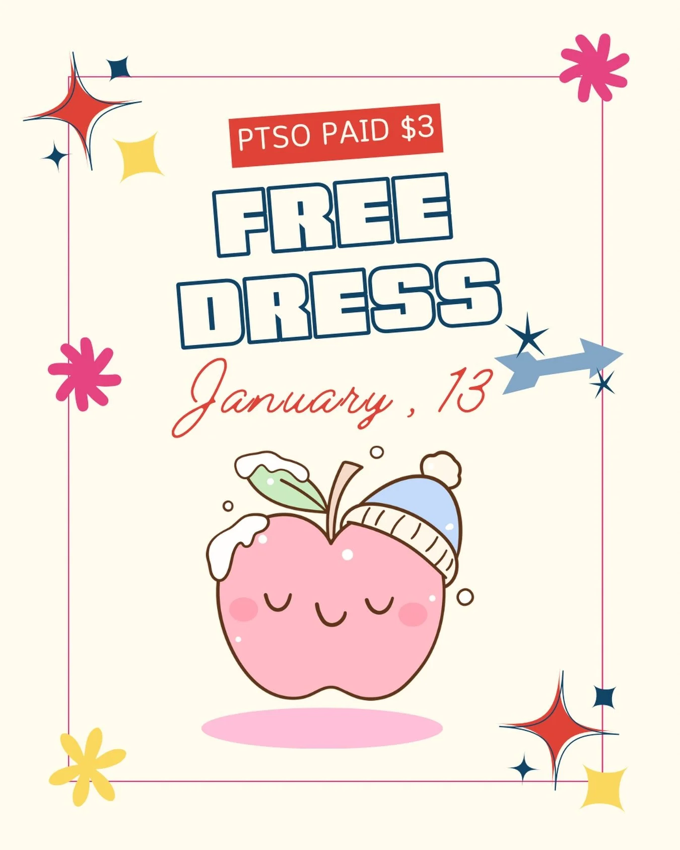 💰$3 paid free dress 

🗓️ January, 13th 2026

💻 pay for it on the PTSO website ptsodoralredrock.org
.
. 
#doralredrockelementaryptso #doralredrockelementarylv #doralredrockelementary #doralredrockptso