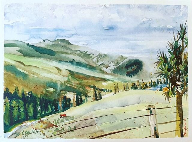 A quick watercolour sketch of a drive through the south island. I have become reluctant to do art after working on my large oil canvas which has now become bit of a job. It's good to take a step aside and do some not serious, fast watercolours to bri