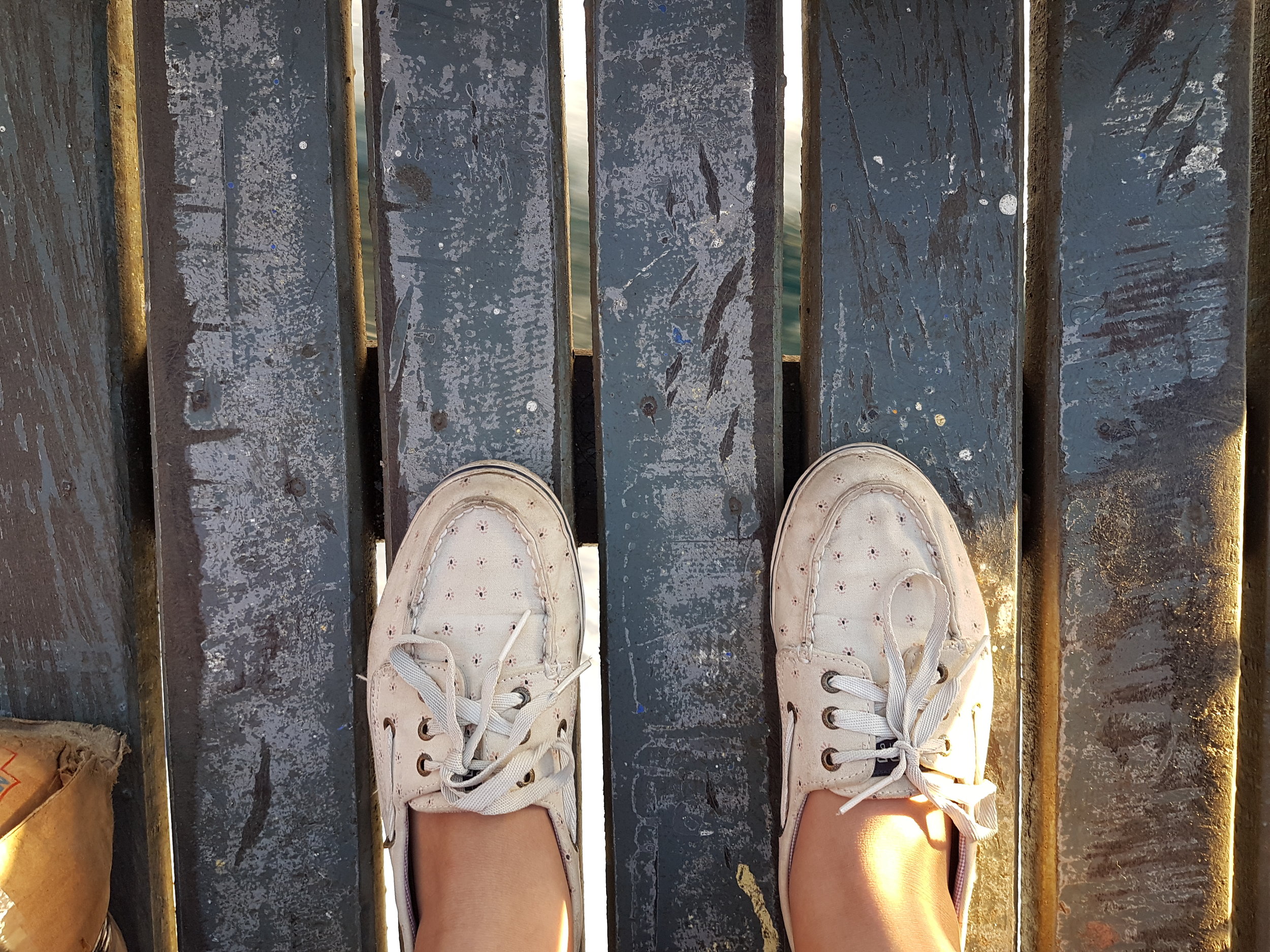 The water was quite near the 'floor' of the boat we were riding. The early morning sun just made this look way better. Again, don't mind my feet.