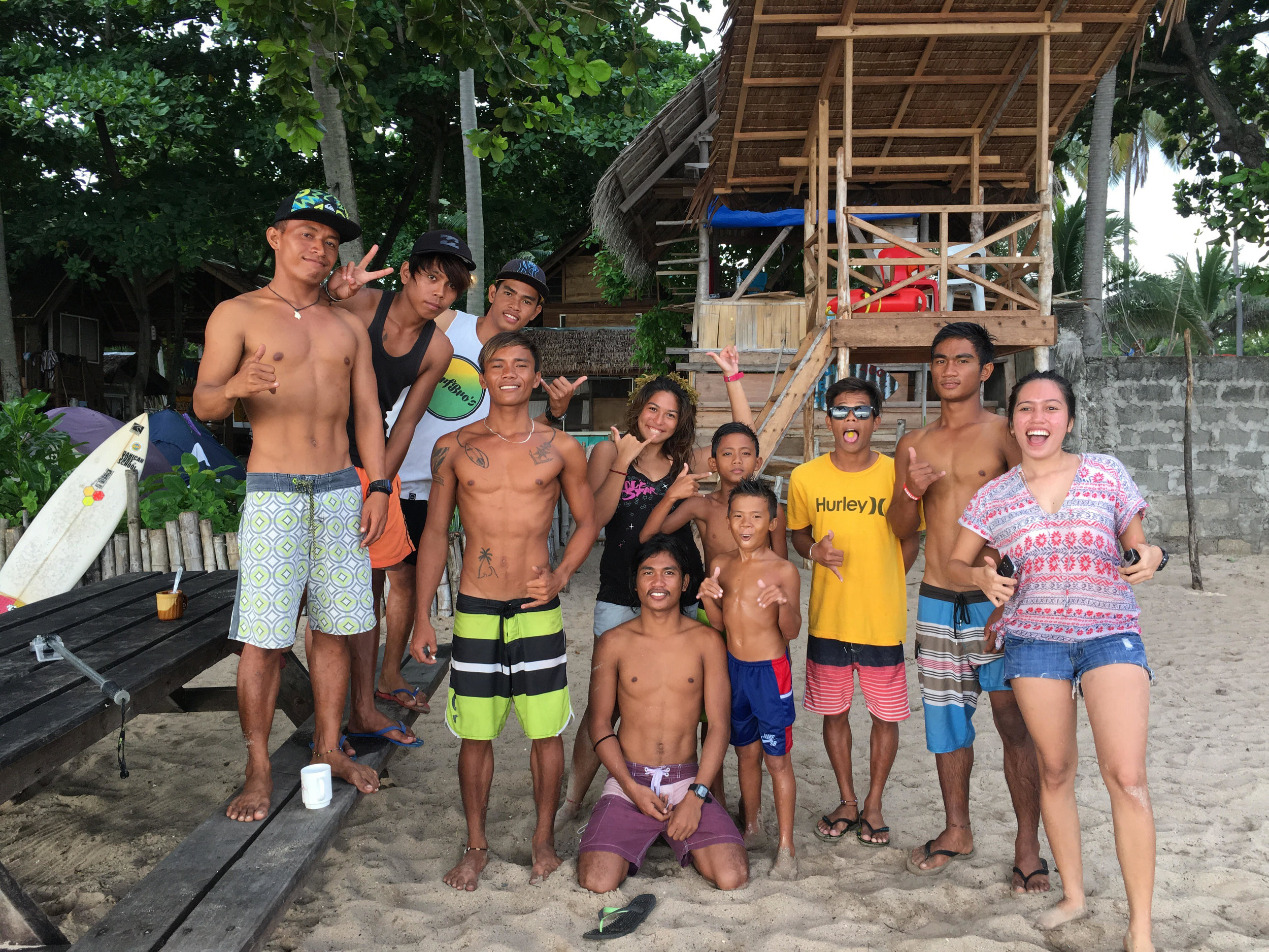 Sometimes, what makes a great adventure is making friendships that will last lifetimes. With me in this photo are Dahican Boardriders- locals from Dahican in Mati, Davao Oriental. They frequently hang around Dahican Surf Resort and because of my frequent visits, most of them became actual friends and surf mentors. Photo by Johnlery Padero [From Left: Chermil Cartagena (in black sando), Bangkong Plania (striped green, black and white boardshorts), Connor Bautista (kneeling), Wawa, Dave (yellow shirt), Eding Bautista and Mara Panganiban (Agusan reppin')