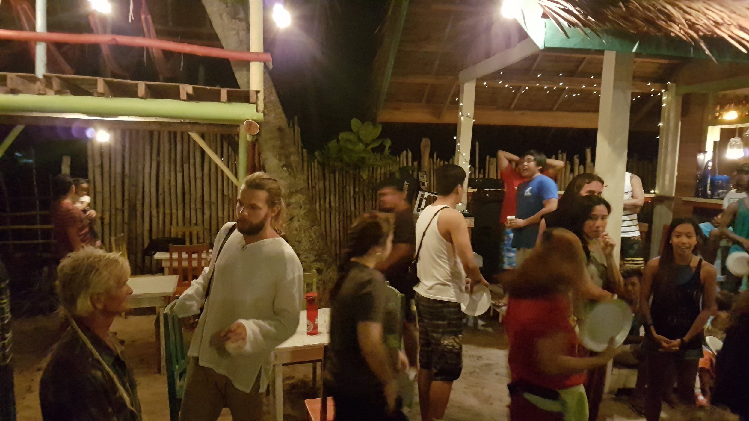 Everybody's too busy having fun mingling while lining up to eat!
