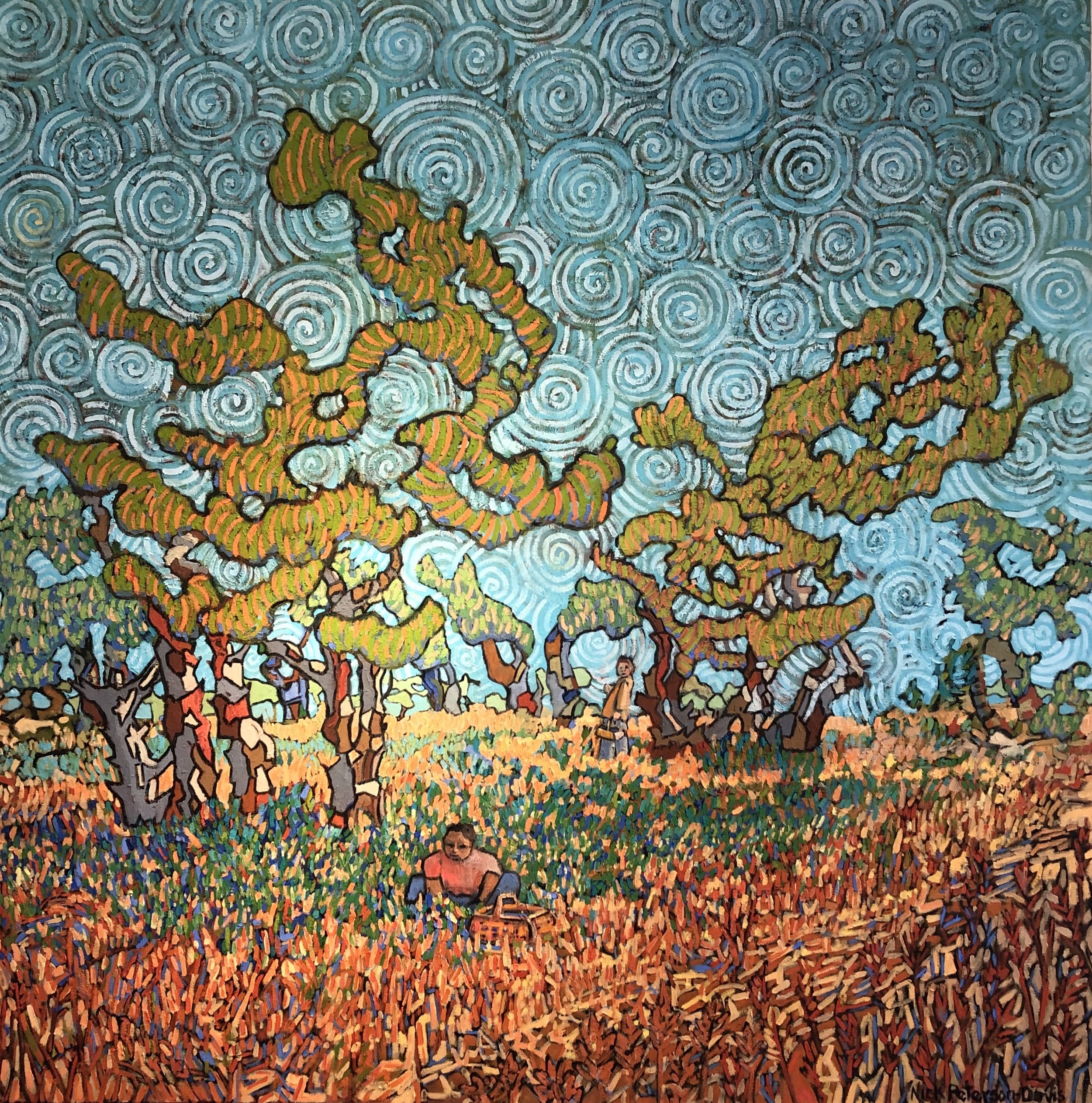 Picking Wild Blue Berries 48"x48"