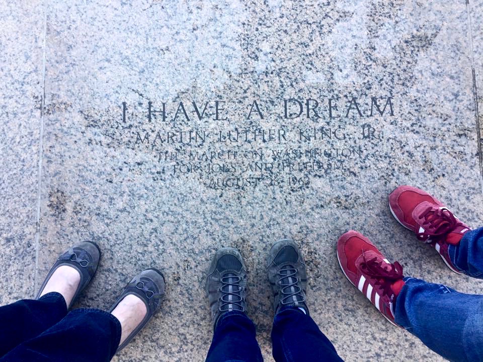 When my mother and sister visited, I wanted a way to show them how special it is live here in DC and to be able to walk amongst historical "hot spots" every day. One of my favorites is the Lincoln Memorial. First I looked for an audio recording of MLK's famous Dream speech that contained lots of ambient sounds - planes overhead, people yelling comments -- and then combined that with photos of the crowd to provide their brains with some raw material for imagination.
