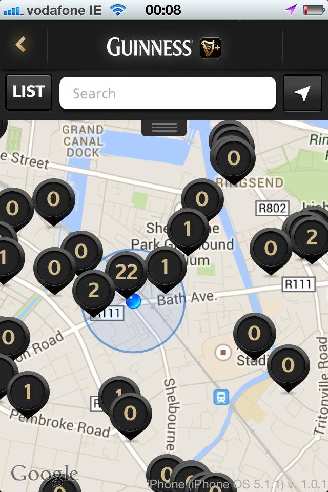 A screenshot from one of our 1st nights using the Guinness+ APP
