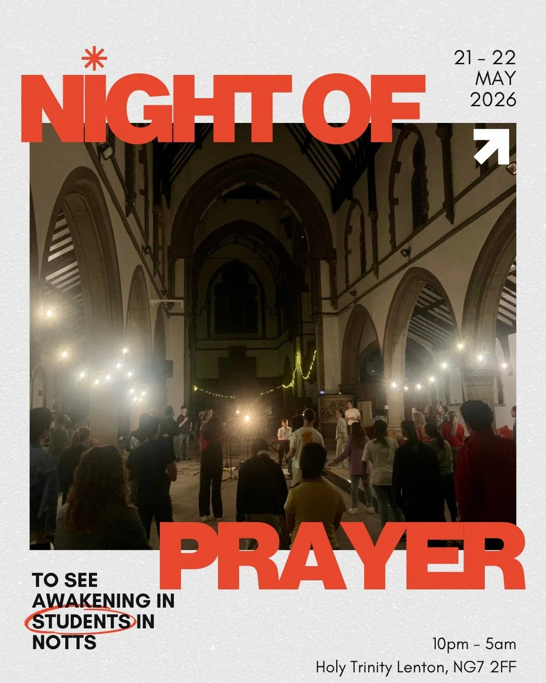 We're gathering with friends from across the city to contend to see awakening in students in Nottingham in two weeks time🙏

This is open to anyone who loves students and wants to see them come to know Him! We're meeting at HTL after Thy Kingdom Come