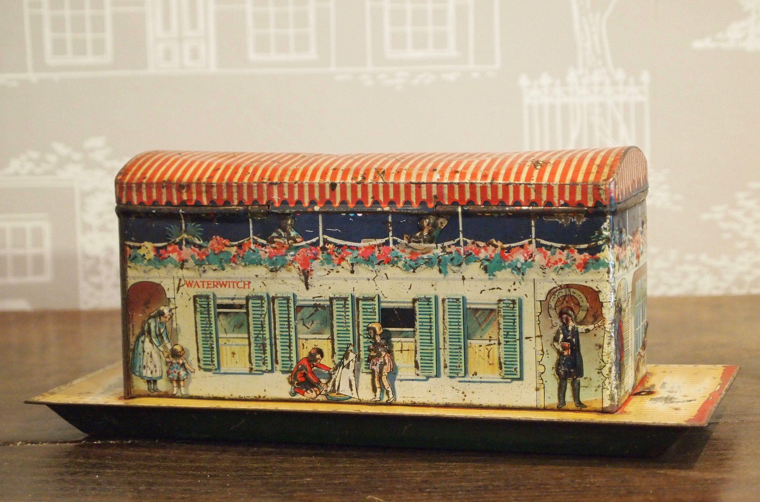 1926 Jacobs Biscuits tin toy packaging, Thames Houseboat Waterwitch