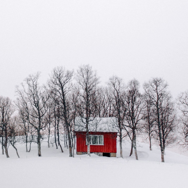 Red Cabin in the Snow