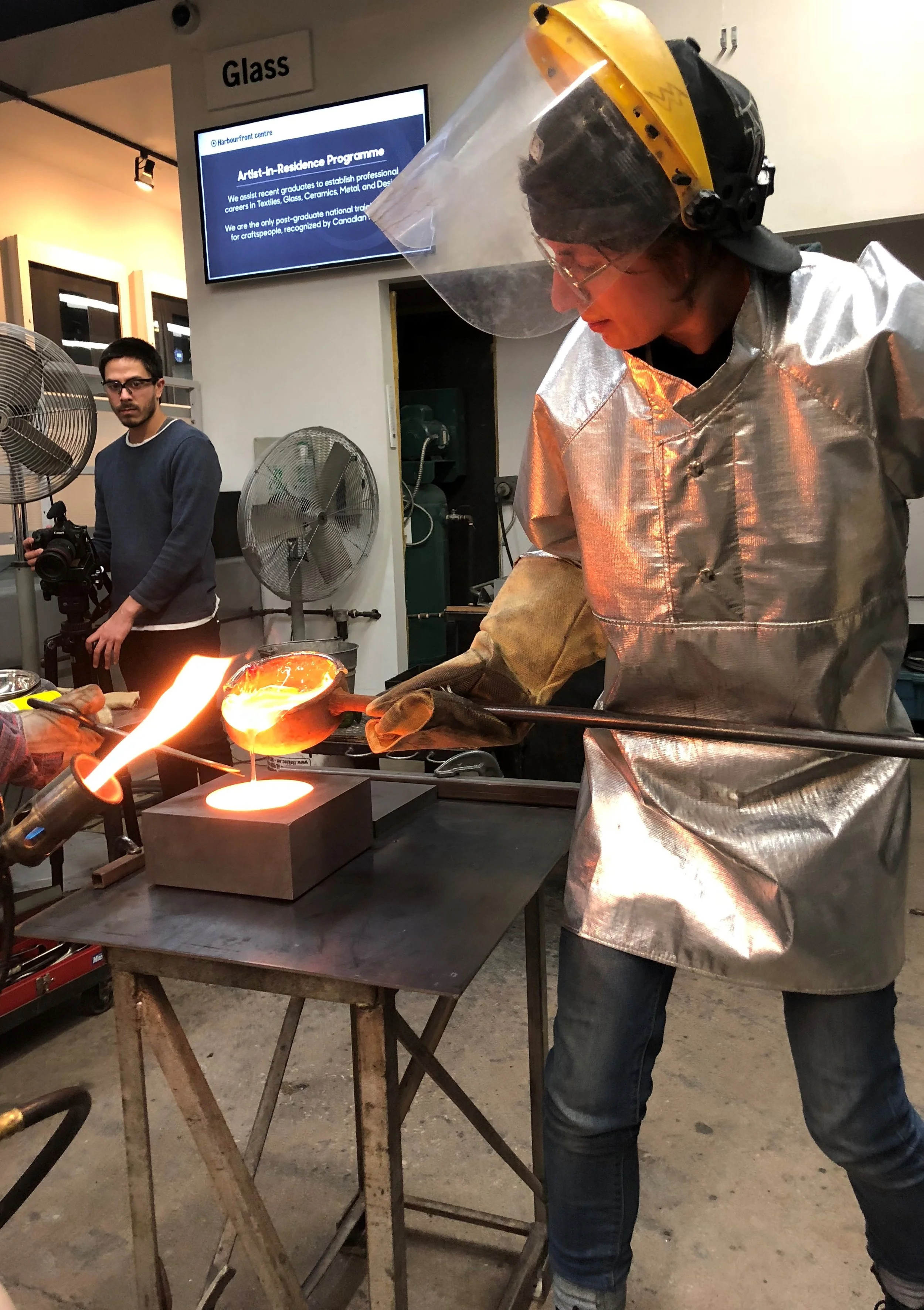 Aurora Darwin firing the glass for the awards at the Harbourfront Glass Studio.