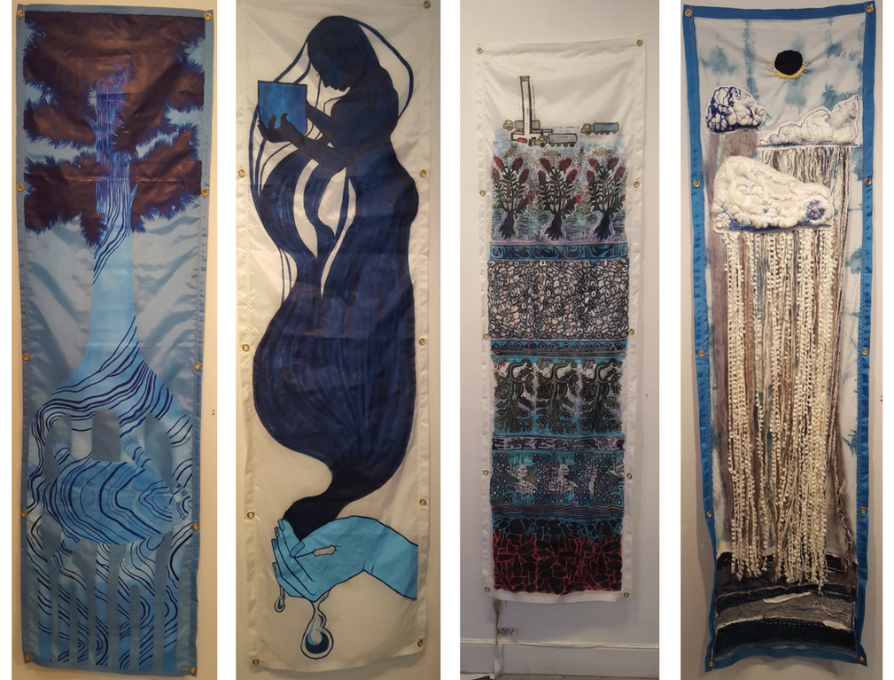 Four tapestries from Water Advisory! , showcased at the 2018 Water Docs Film Festival.