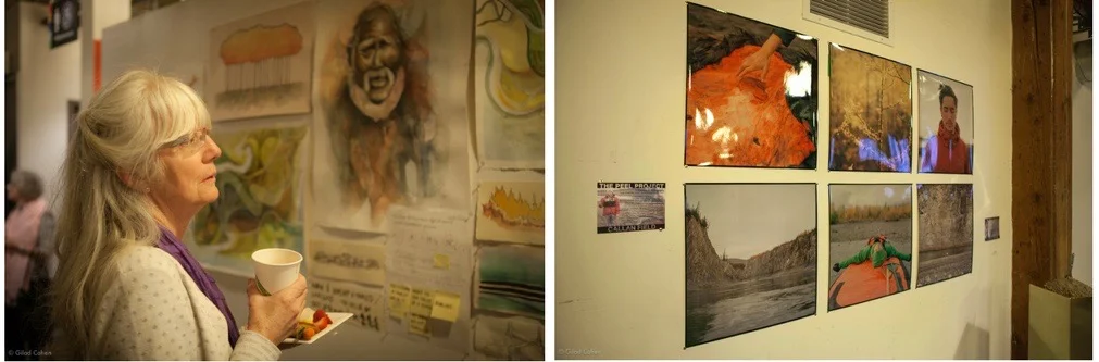 A Water Docs patron engages with works of art created by the artists in The Peel Project .