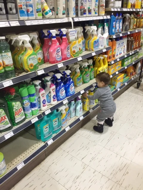 She wants to run around and hand me everything to put in the cart. 