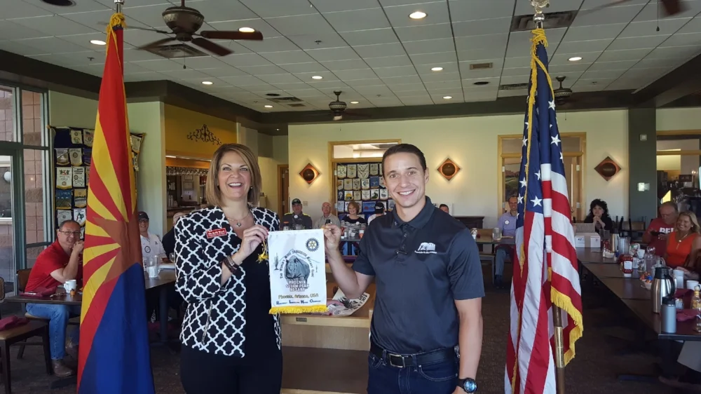  Jared Leslie, President presenting the Squaw Peak Banner to Kelli Ward.  Ward was elected in 2012 to serve in the Arizona State Senate representing the fifth legislative district as a member of the Republican Party.&nbsp;  Born in Fairmont,&nbsp;Wes