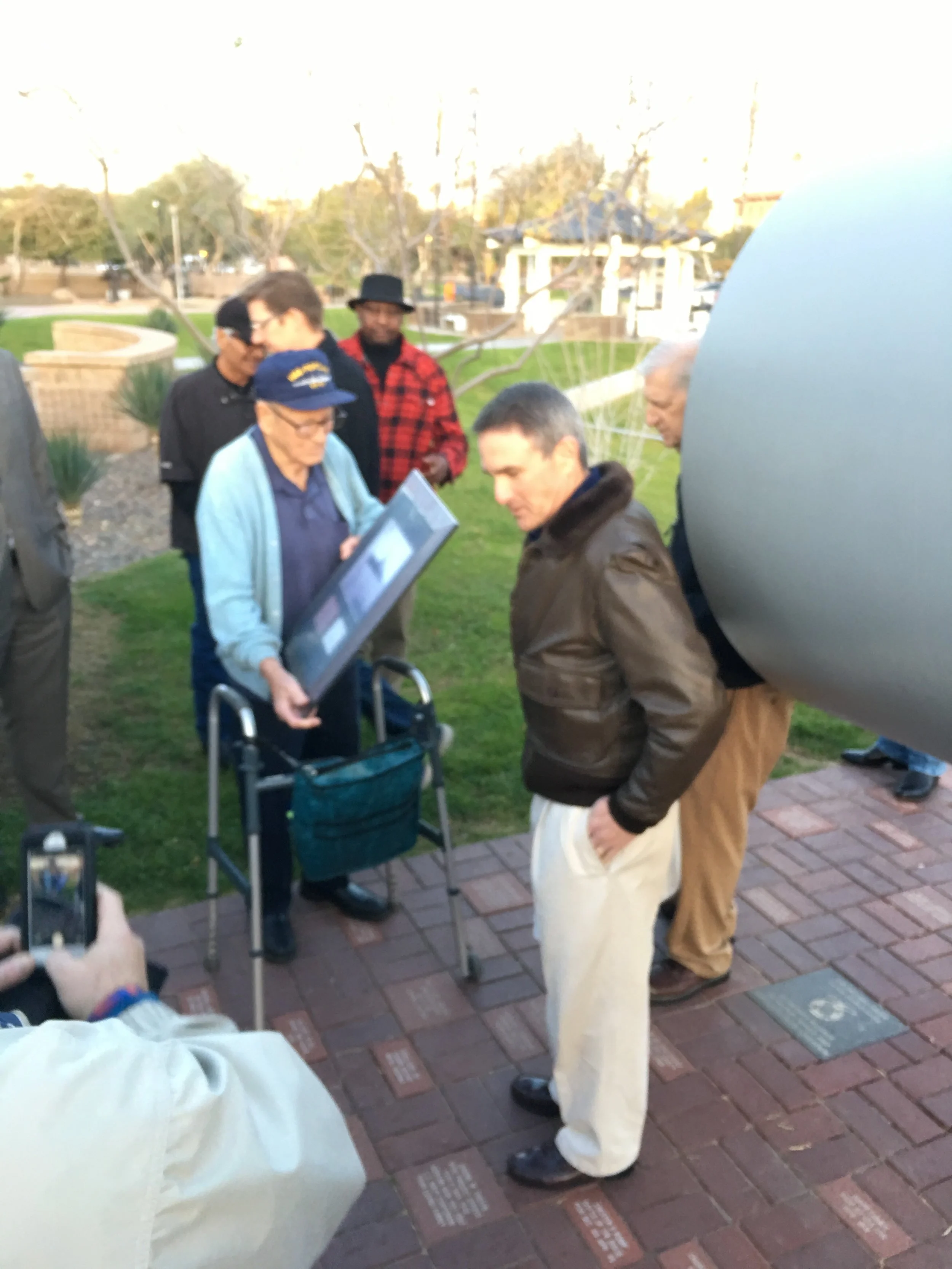 Marshall Roberts after being presented by a plaque by Ira for his WW2 Naval Service.  He also was presented with a permanent paver at the Wesley Bolin Plaza.