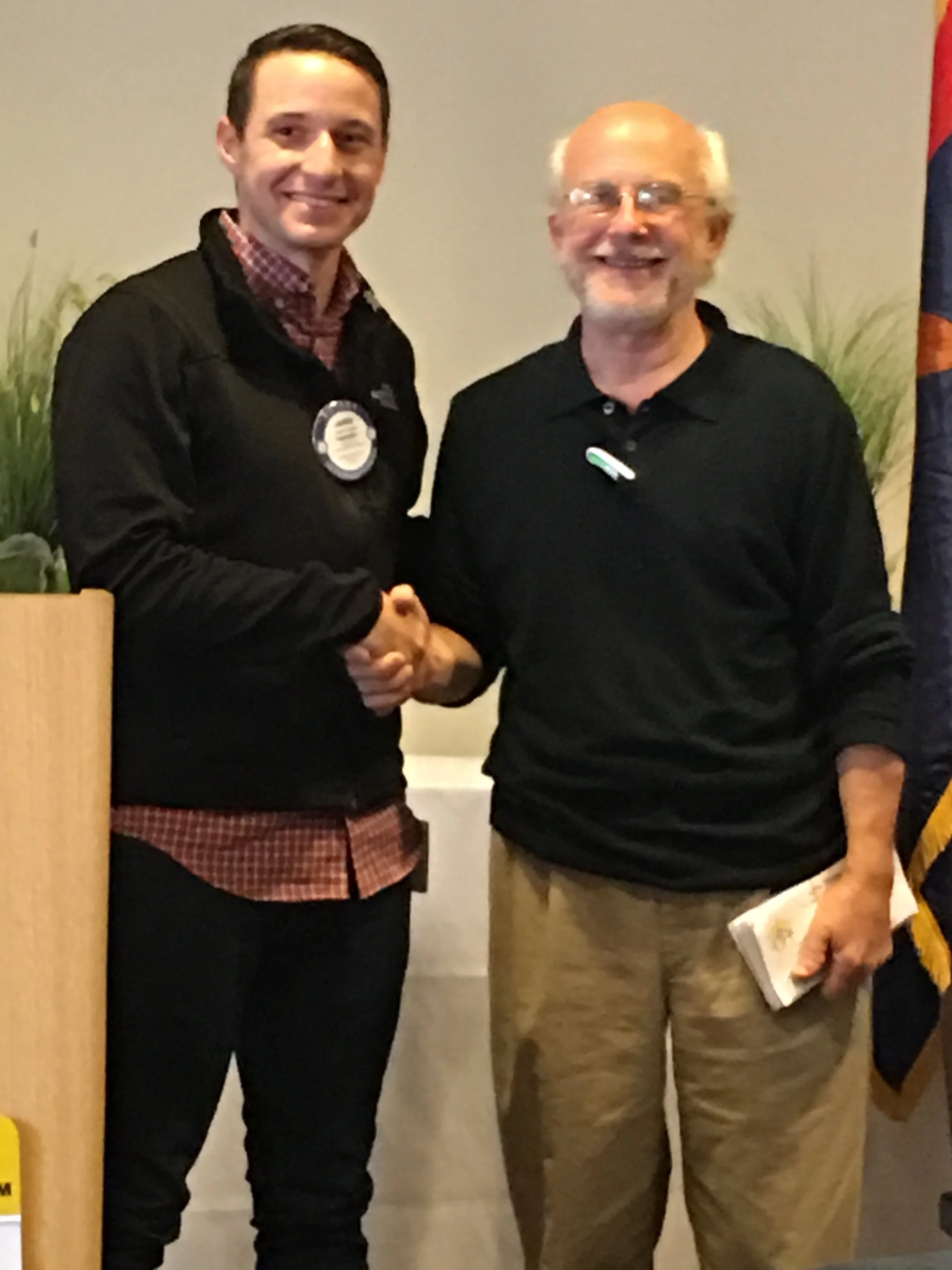 Max McQueen is being thanked by President Jared for his talk this morning.  He is the Executive Director of Lura Turner Homes, a provider of group homes for Adults with Developmental Disabilities.