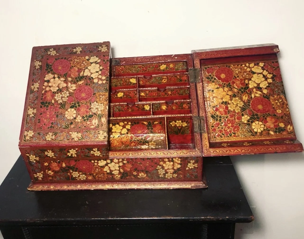 Lacquered Papier Mache Stationery Box, 19th Century. Kashmir.