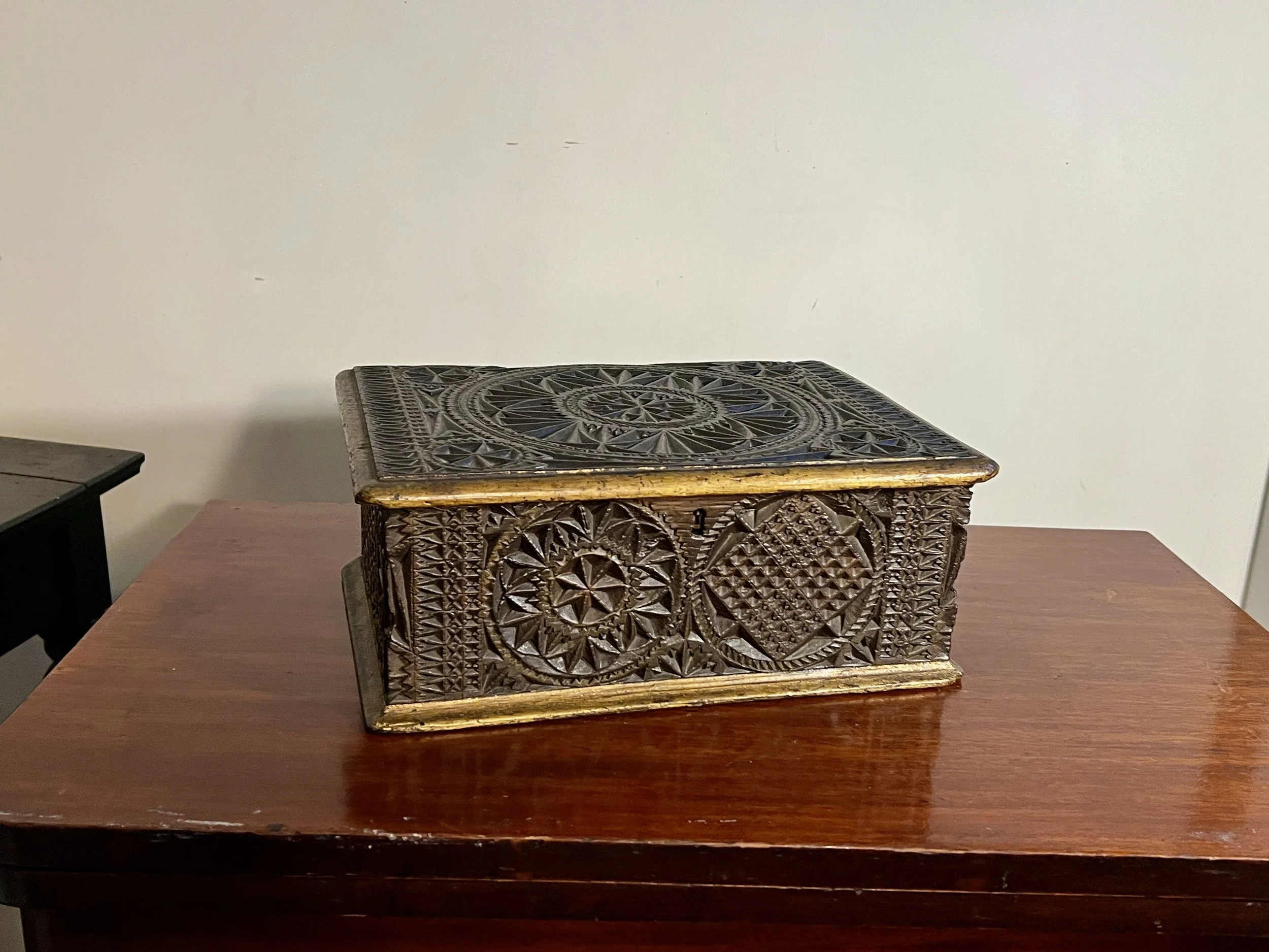 Wales Oak Chip Carved Sevens Casket, 17th Century.