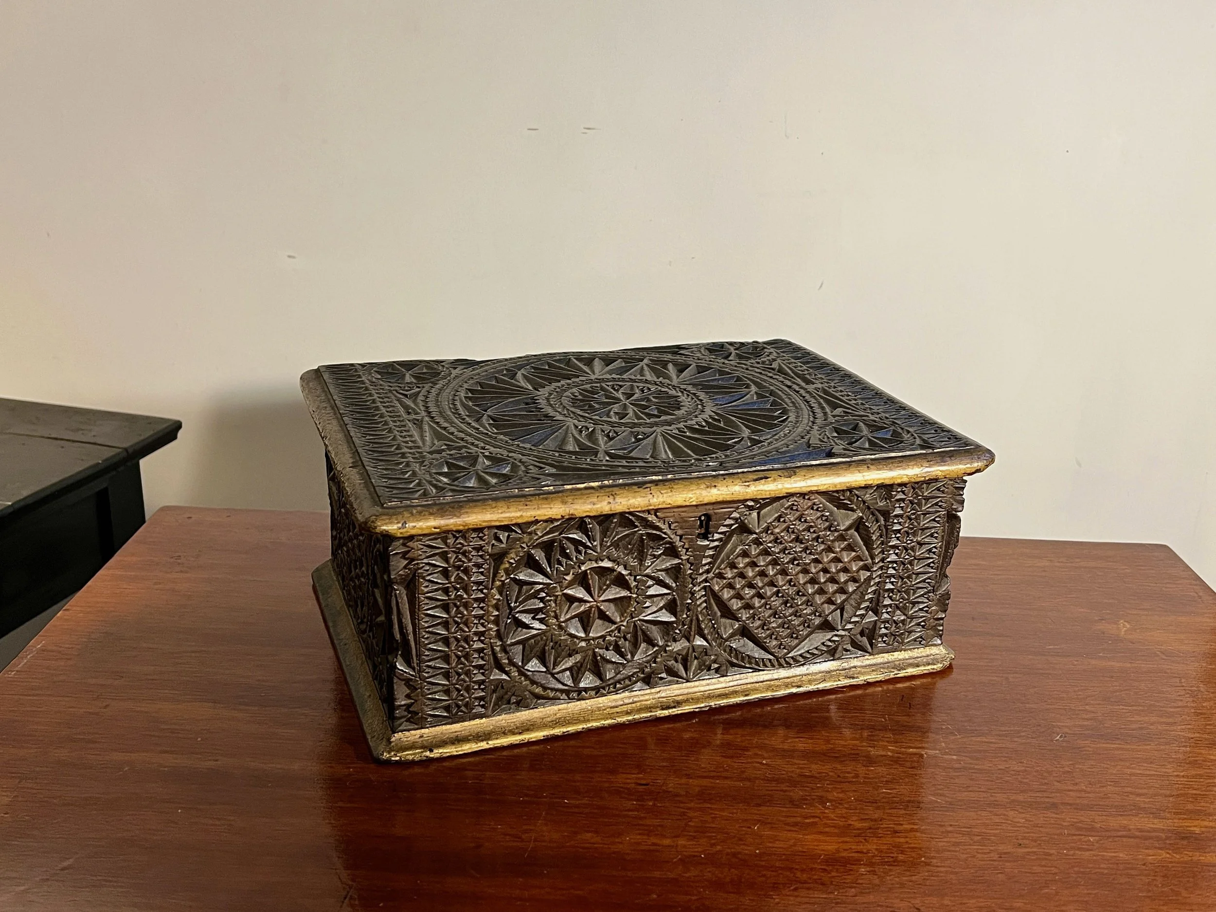 Wales Oak Chip Carved Sevens Casket, 17th Century.