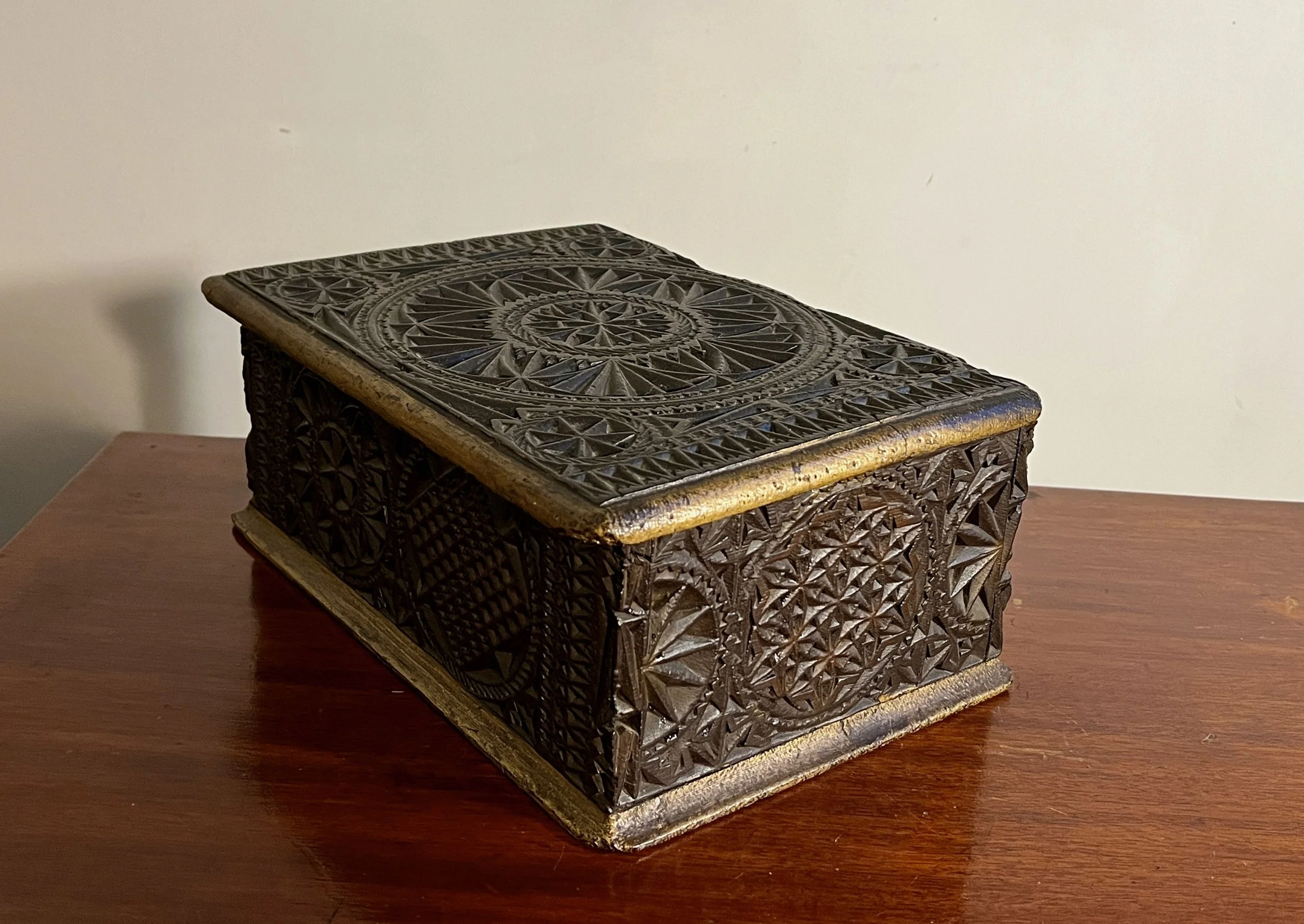 Wales Oak Chip Carved Sevens Casket, 17th Century.