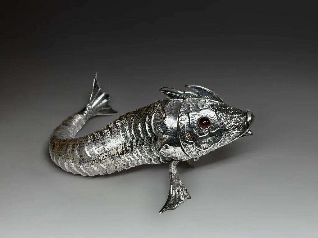 Antique Silver Articulated Fish Box  Teremok Antiques