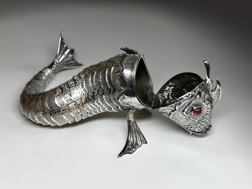 Antique Silver Articulated Fish Box  Teremok Antiques